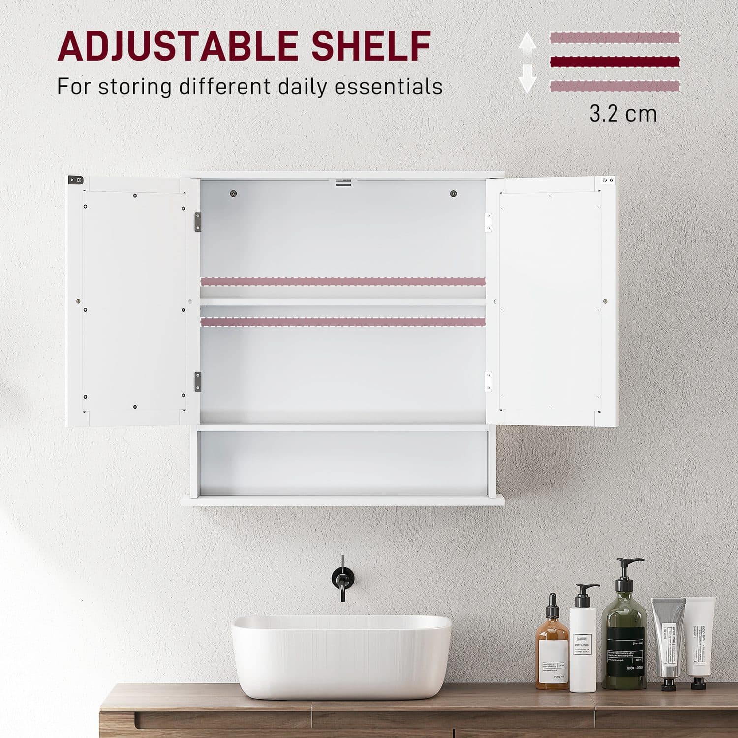 White Bathroom Mirror Cabinet with Adjustable Storage - image 1