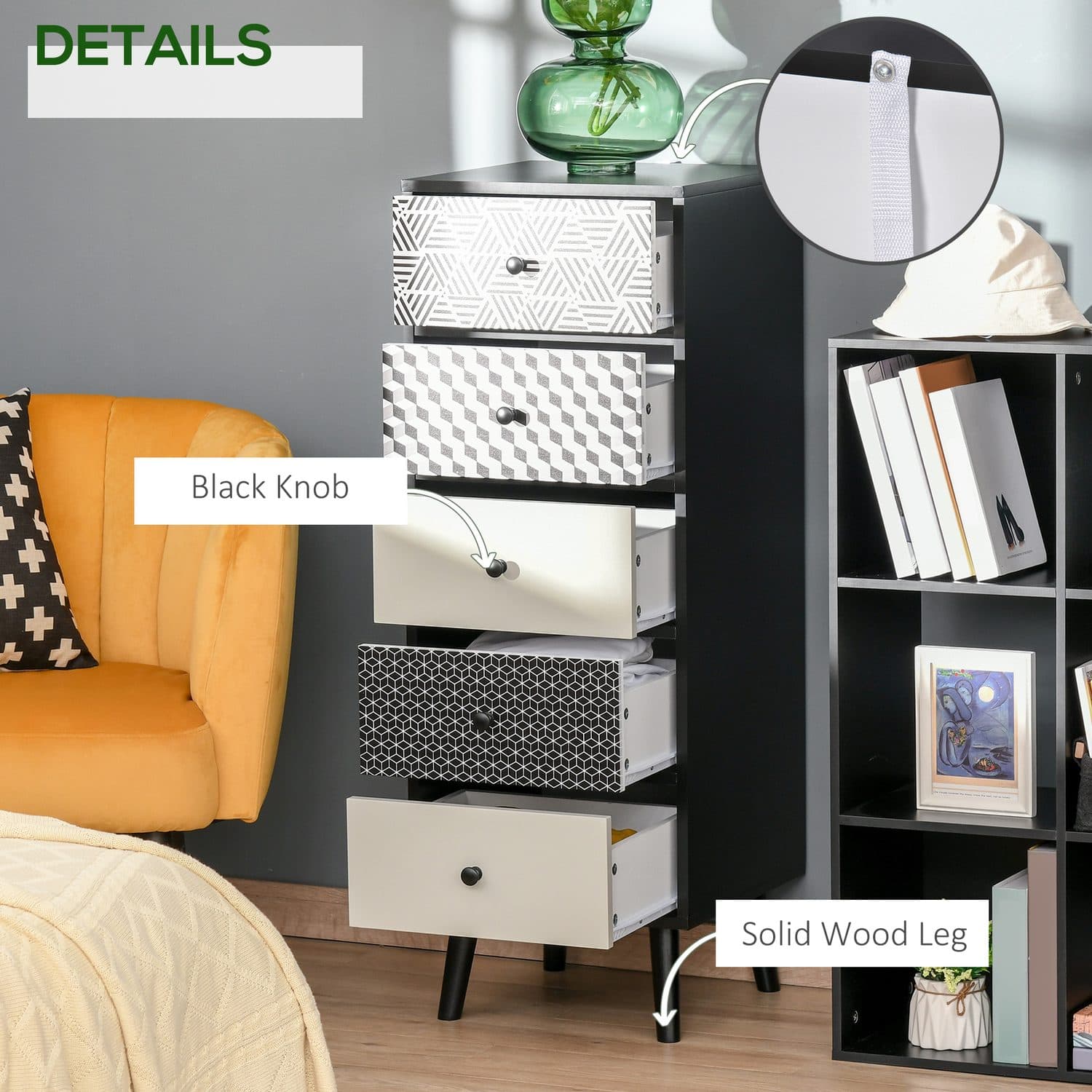 Black & Grey 5-Drawer Chest for Effortless Organisation - image 2