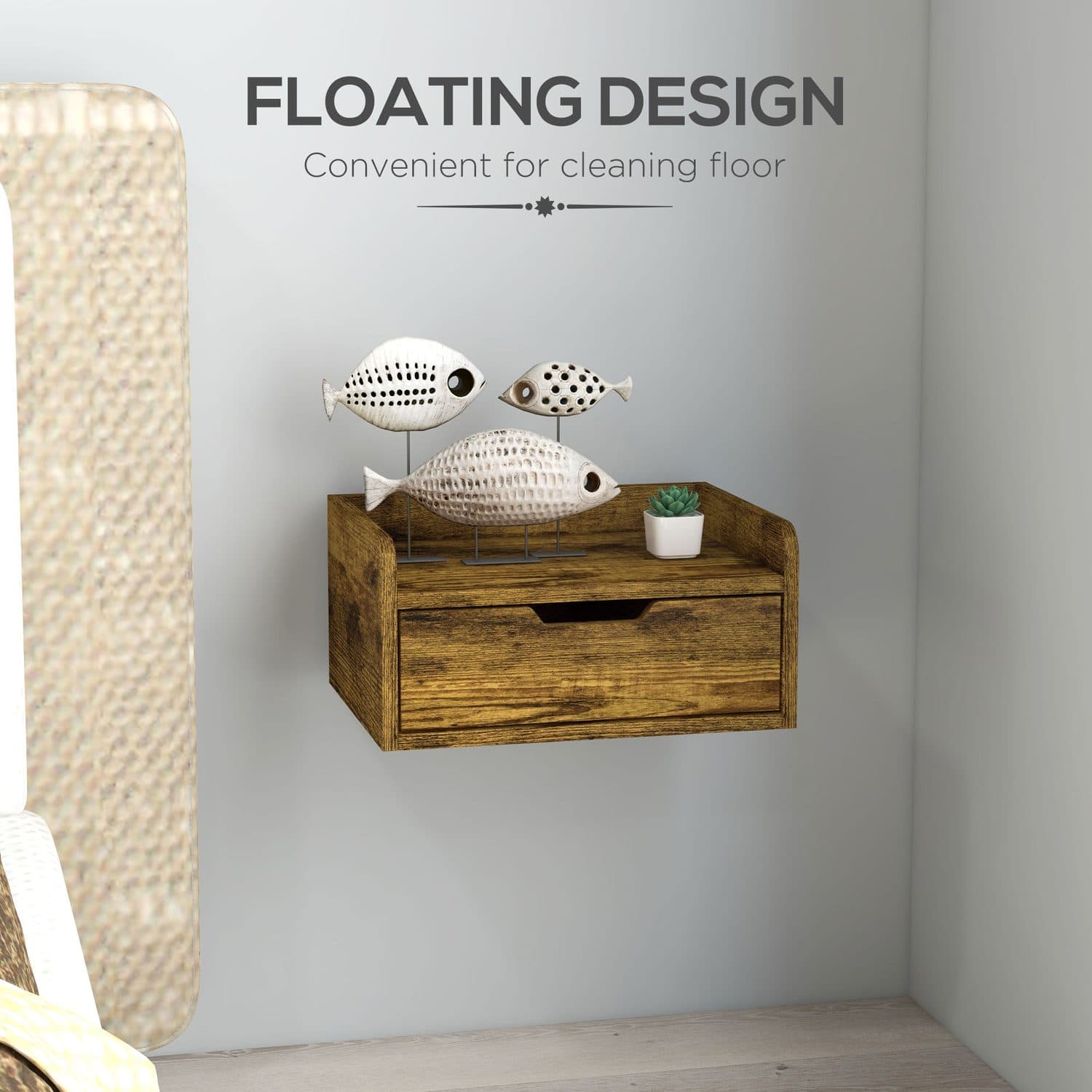 Set of Two Wall-Mounted Floating Nightstands in Rustic Brown - image 5