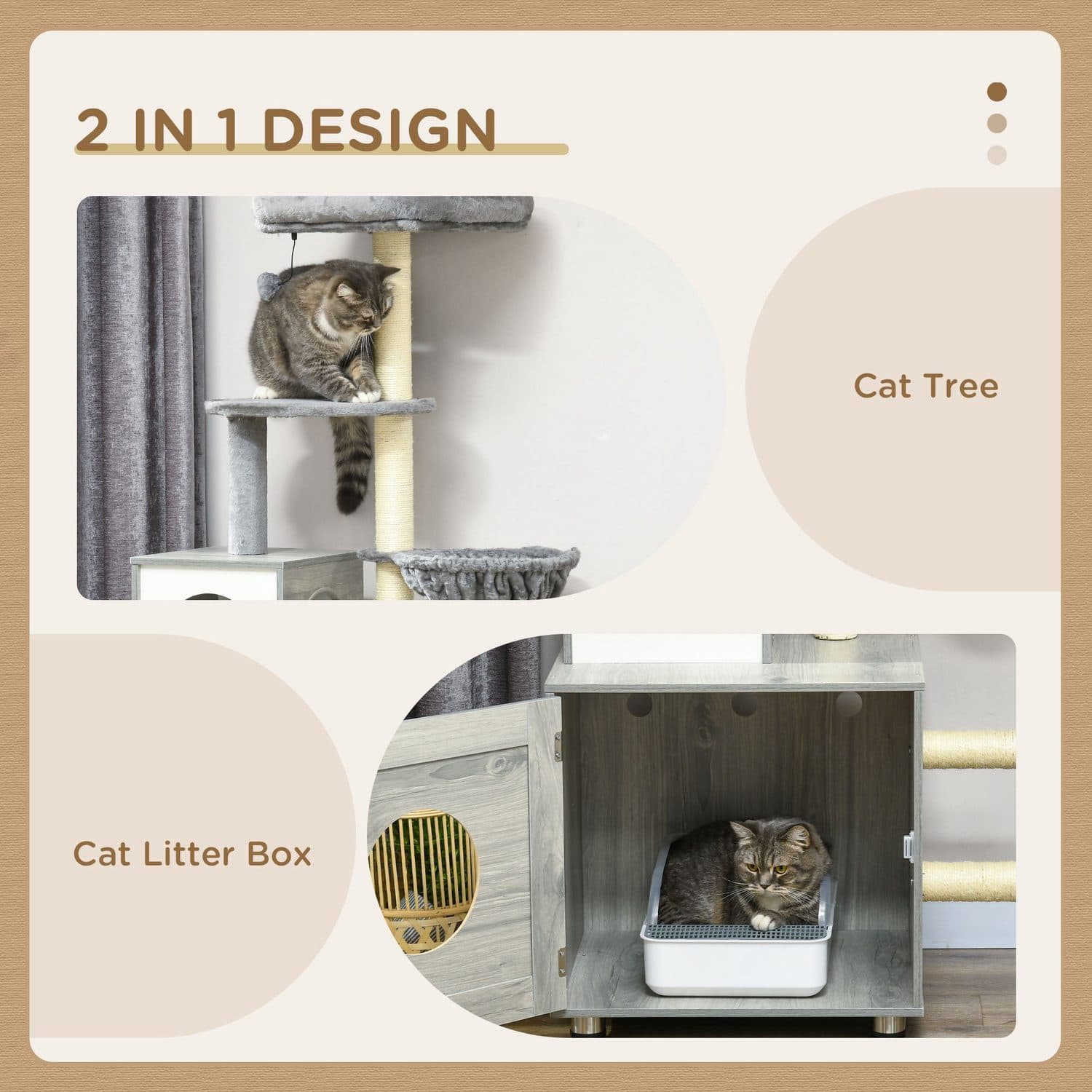 PawHut Cat Tree with Enclosed Litter Box, Grey - image 3