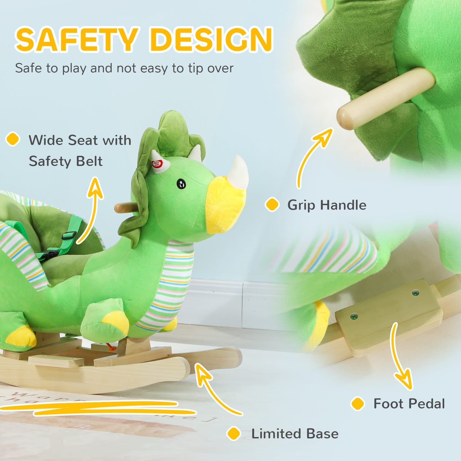 Plush Triceratops Rocking Toy with Animal Sounds for Toddlers - image 5
