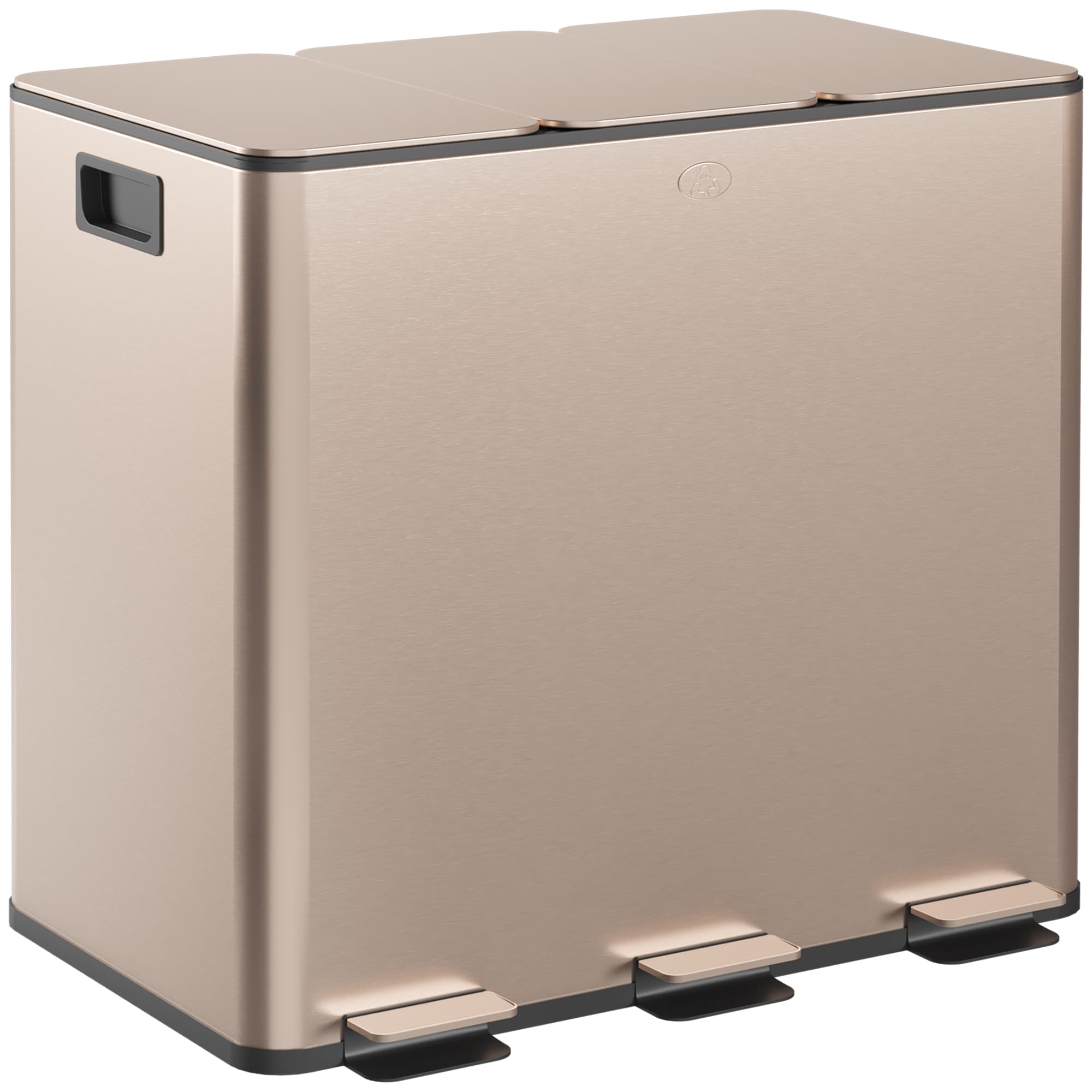 Gold Tone Triple Pedal Bin for Sorted Kitchen Waste - Gold Tone