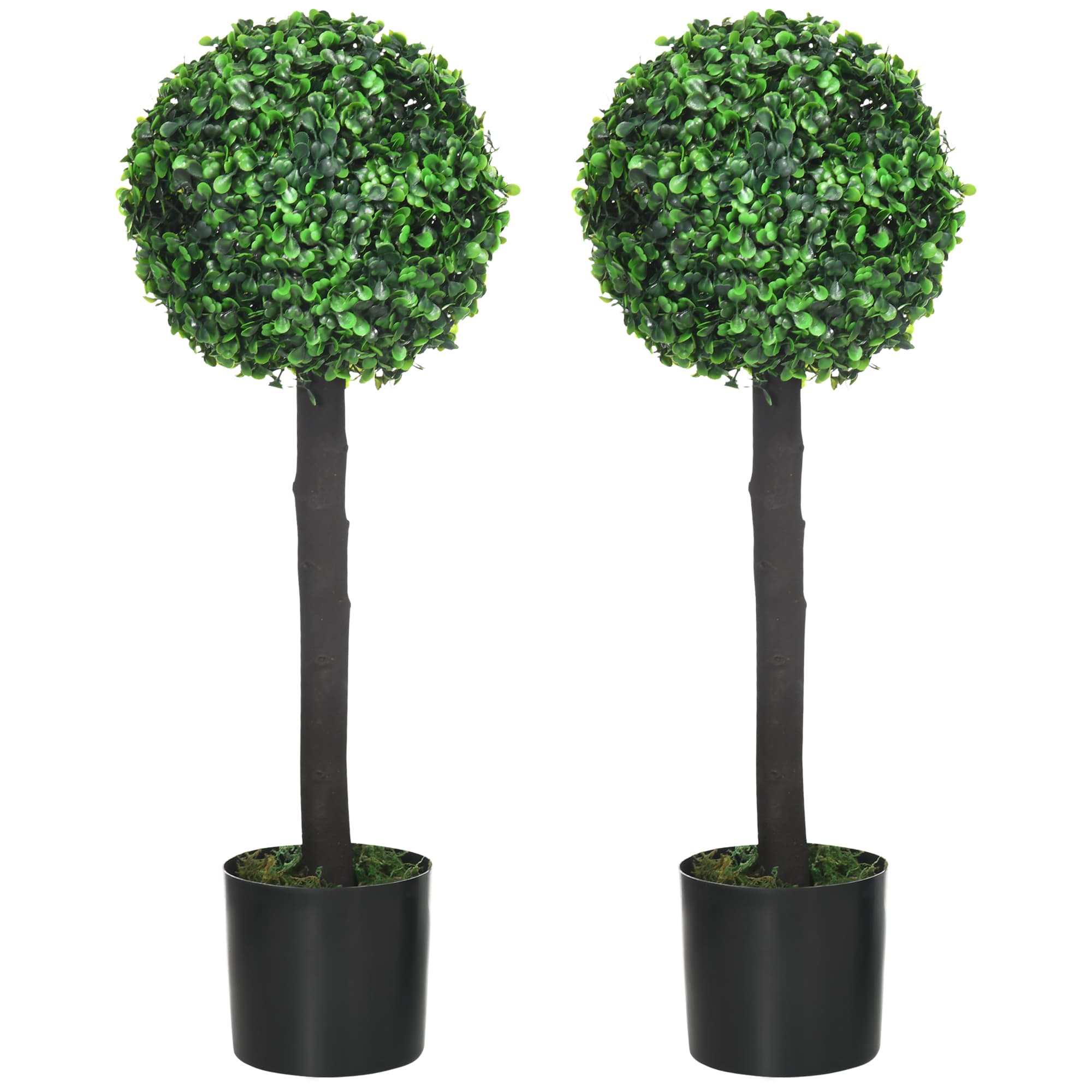 Two Artificial Boxwood Topiary Trees — No Watering Needed - Green