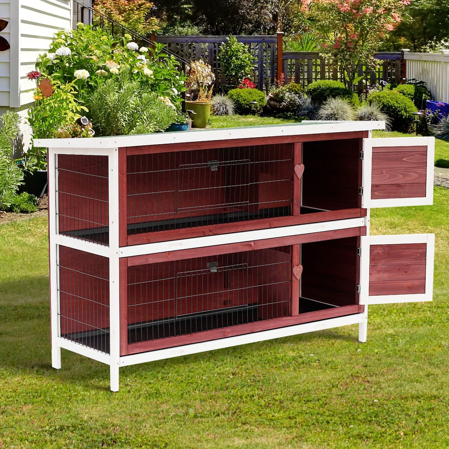 PawHut 2-Tier Outdoor Bunny Hutch with No-Leak Trays - image 5