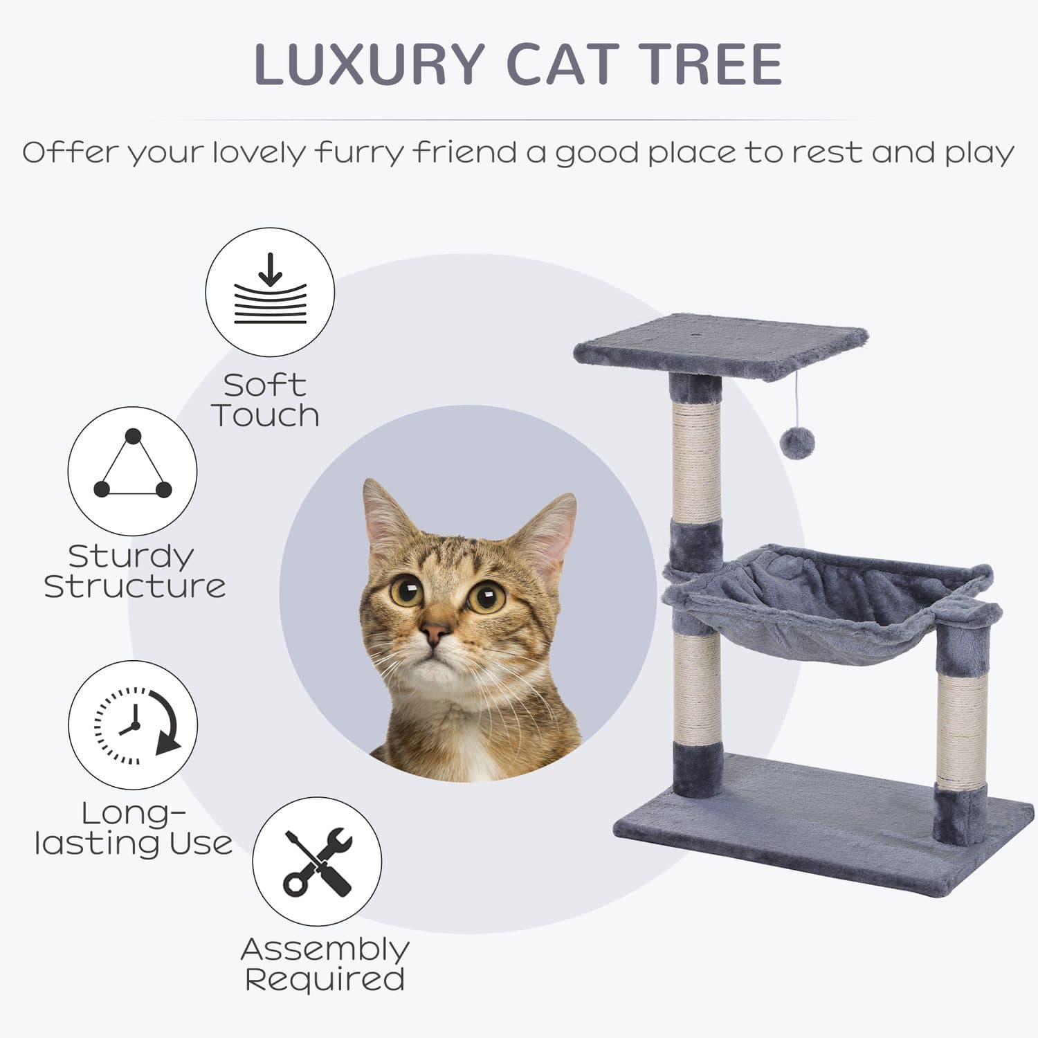 PawHut Two-Tier Cat Tree with Hammock and Sisal Posts - image 1