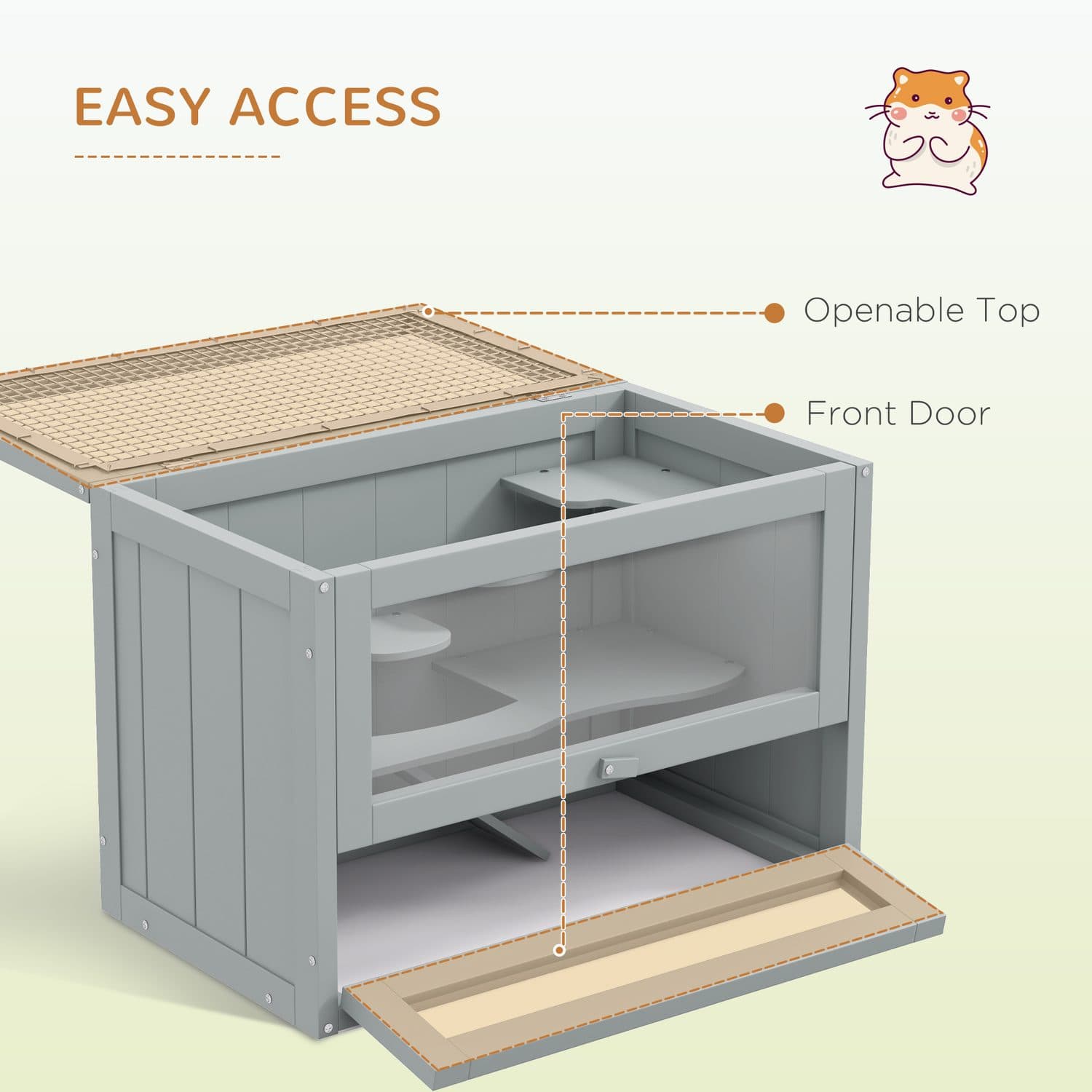 PawHut Wooden Hamster Cage with Ramp and Sunroof - image 3