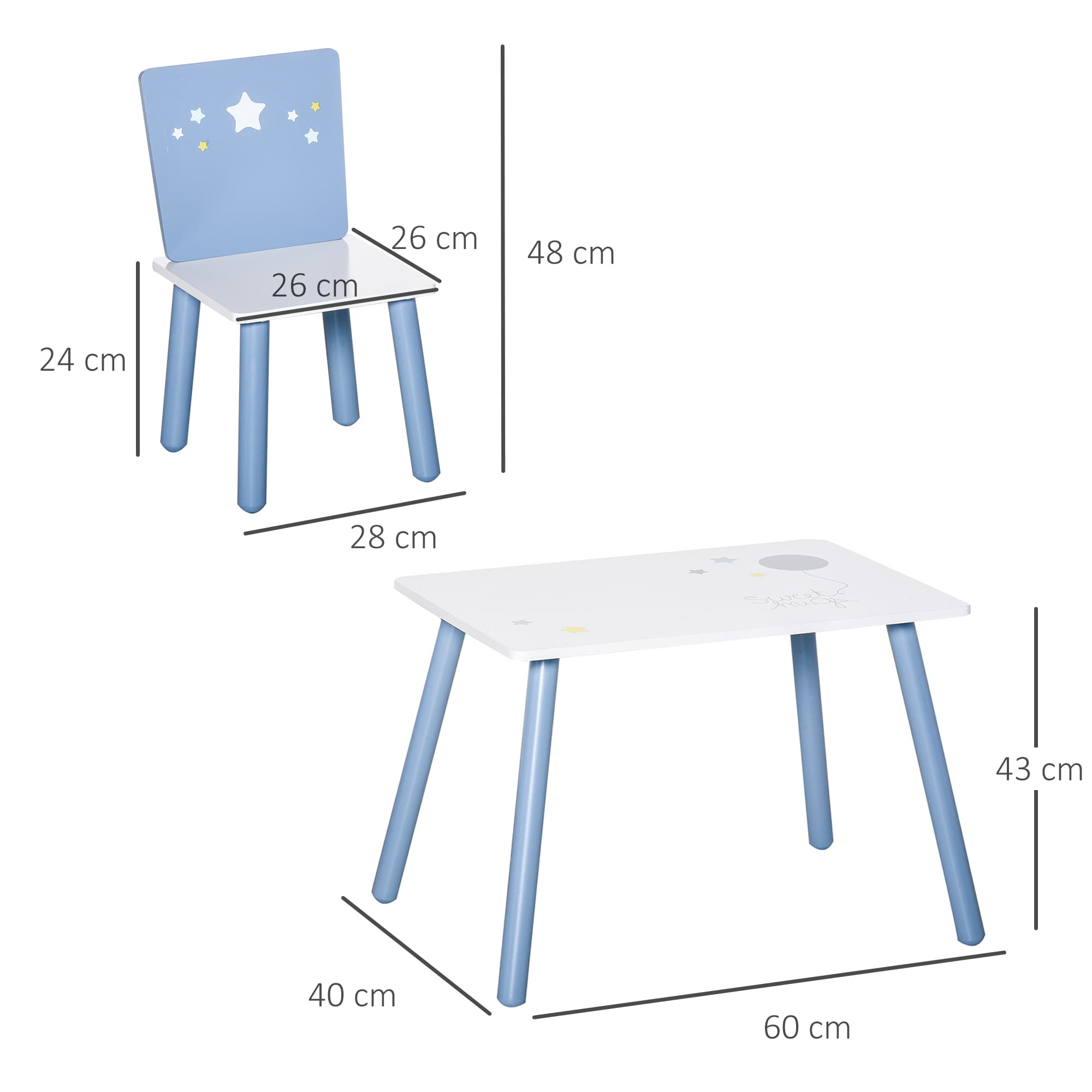 Blue and White Star-Print Kids Table and 2 Chairs Set - image 5