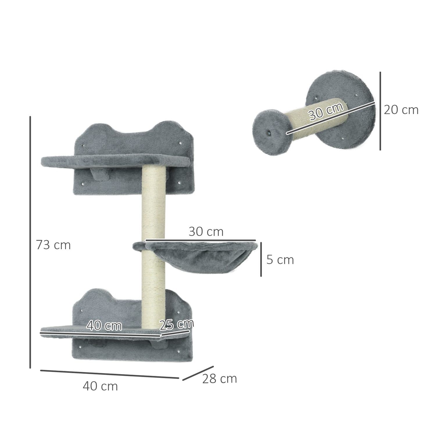Grey Wall Mounted Cat Shelf and Scratching Set - image 3