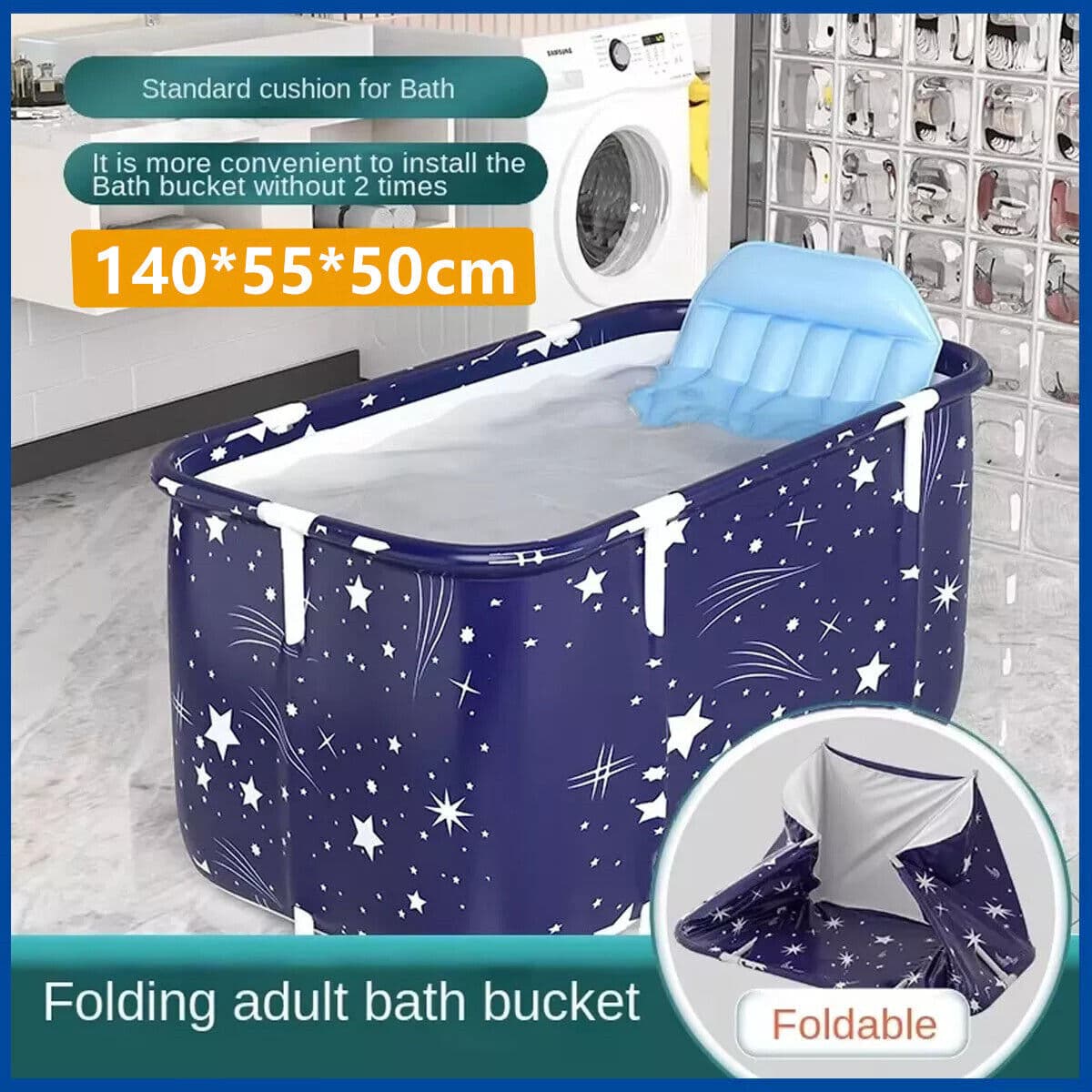 Foldable Soaking Tub with Cushion for Adults Up to 190 cm - image 2