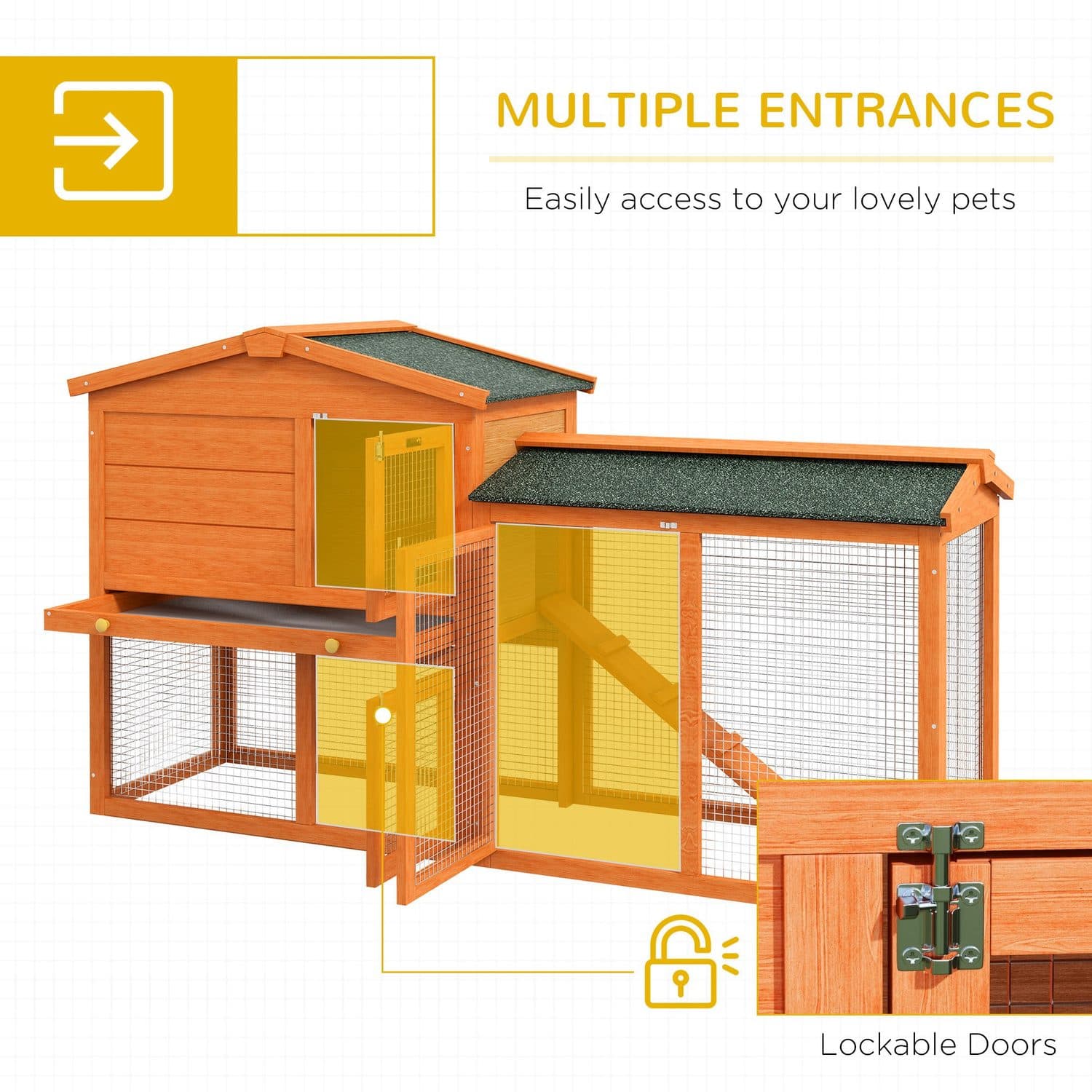 PawHut Two-Tier Rabbit Hutch with Run, Orange - image 4