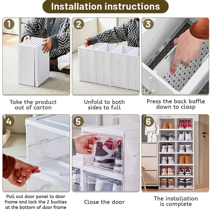 6-Tier Foldable Shoe Storage Stack with Clear Drop-Front Doors - image 7