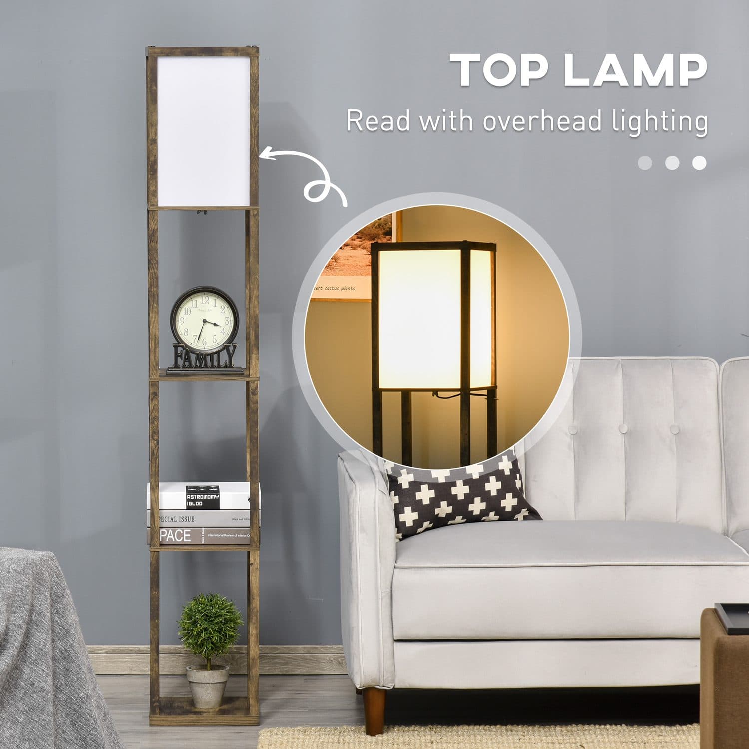 A slim floor lamp with useful display shelving - image 5