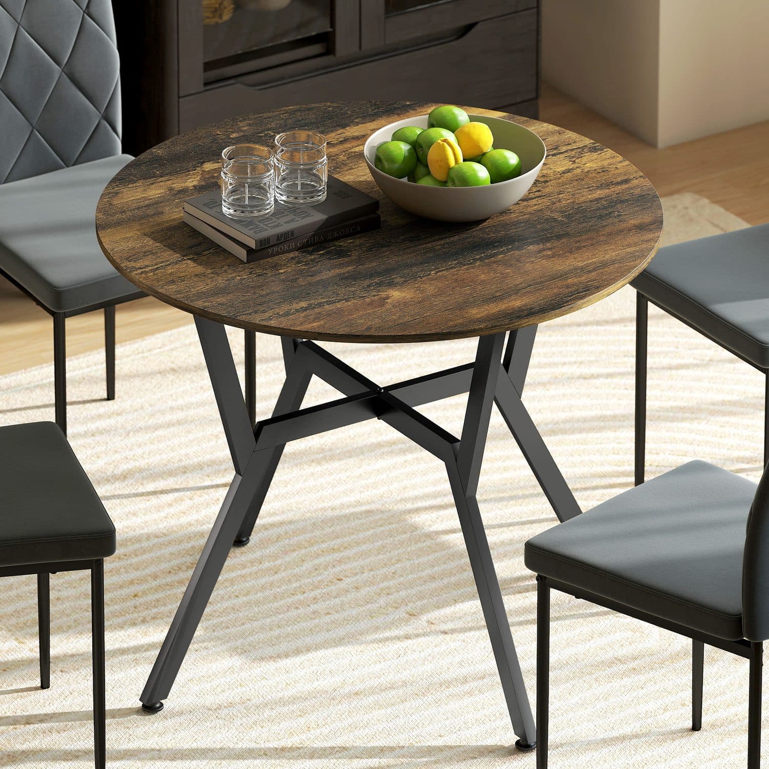 Industrial-Style Round Dining Table for Two, 90cm - image 2
