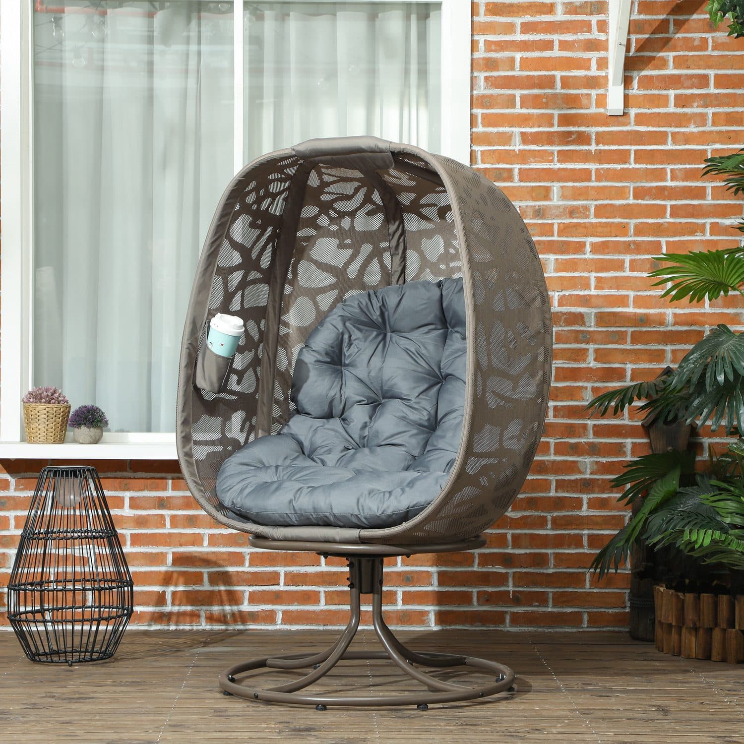 Grey Swivel Egg Chair with Cushions - image 3