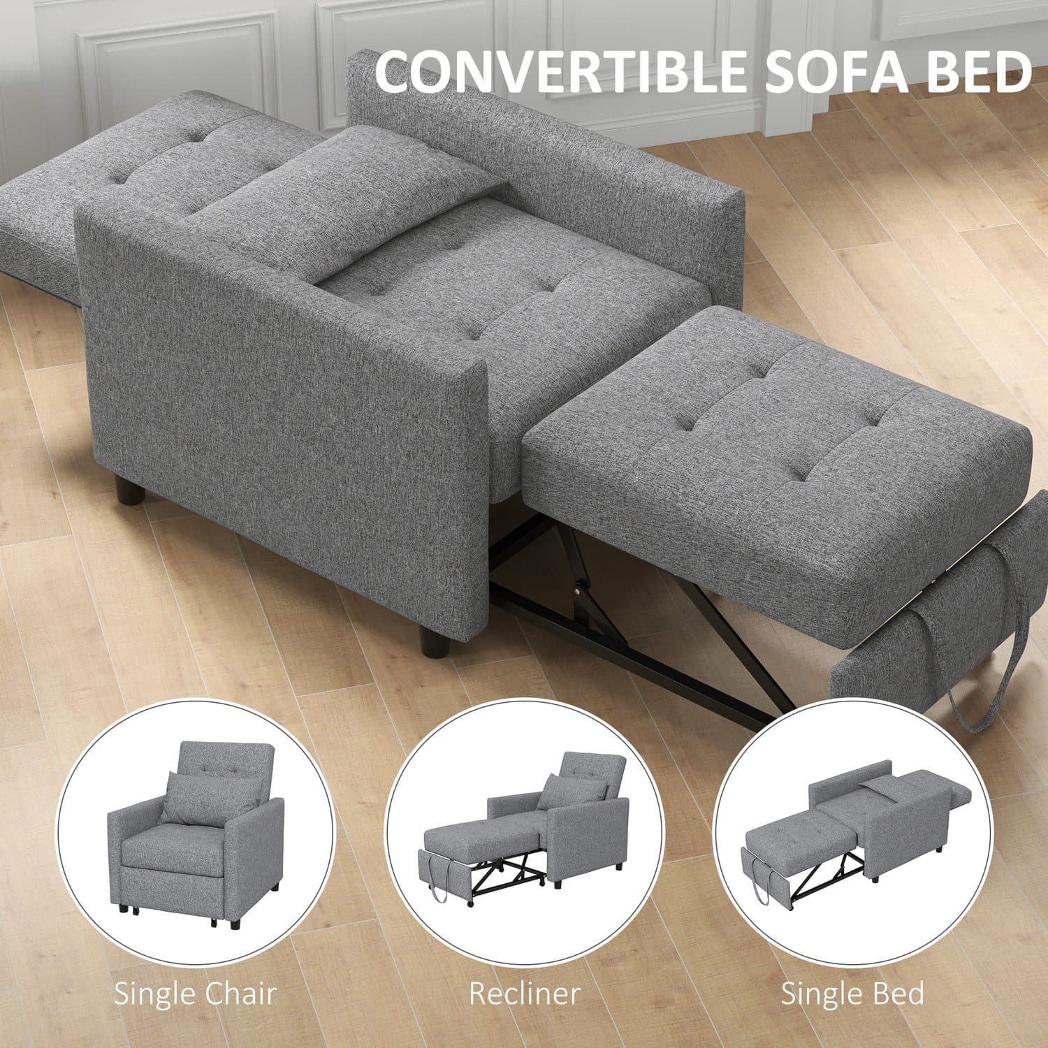 Grey 3-in-1 Chair Bed - image 4