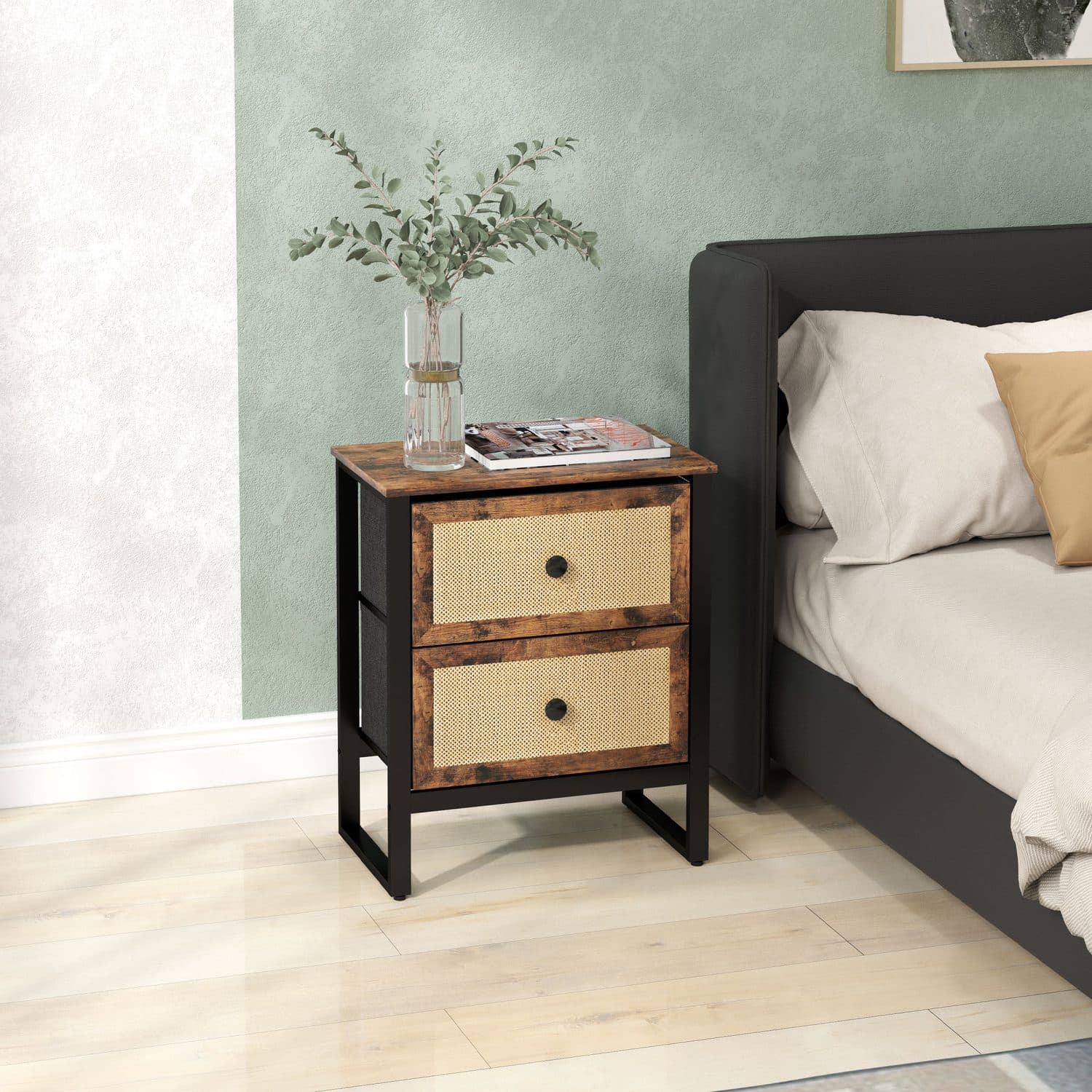 Industrial bedside storage with a natural woven finish - image 1