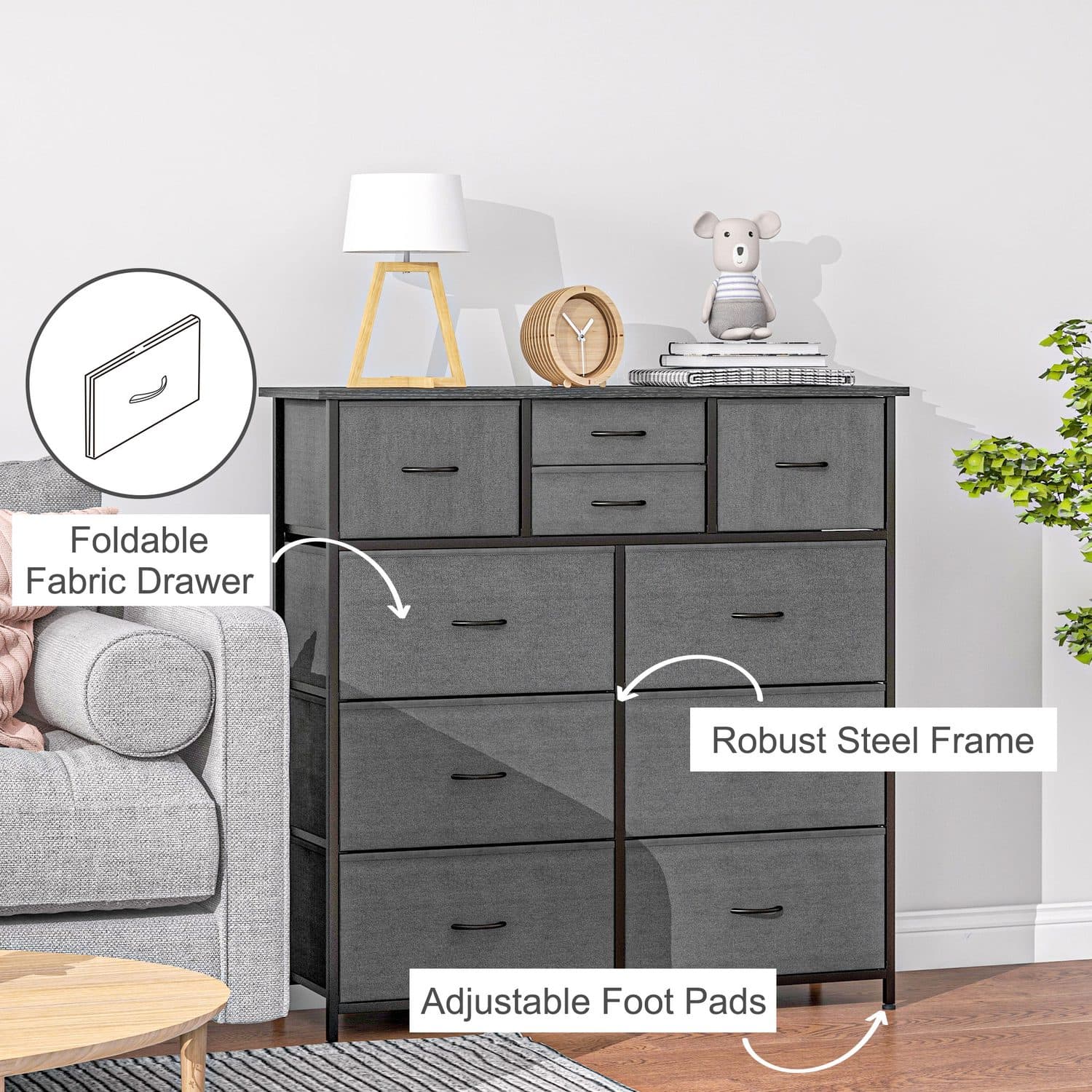 10-Drawer Chest of Drawers — Fabric Storage, Steel Frame - image 4