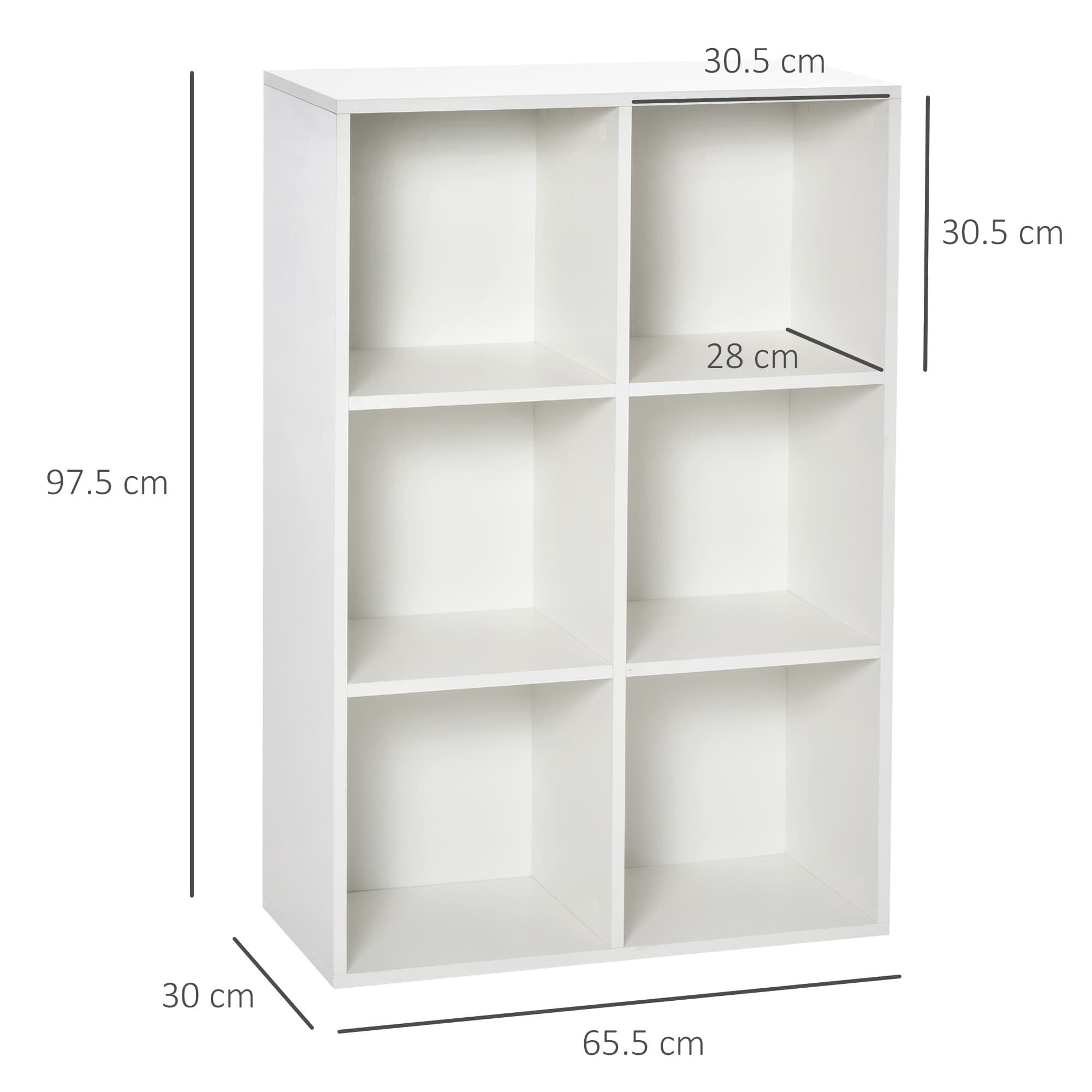 White Six-Cube Bookcase with Open Storage Compartments - image 2