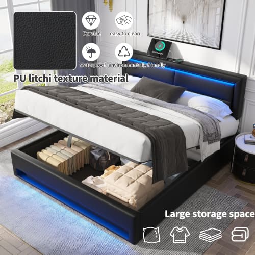 Upholstered Double Bed (4ft6) with LED Lights, USB Charging & Ottoman Storage - image 8