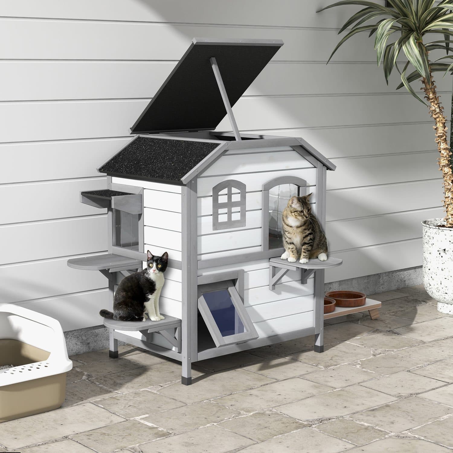 2-Storey Outdoor Cat House With Stepped Climbing Platforms - image 3