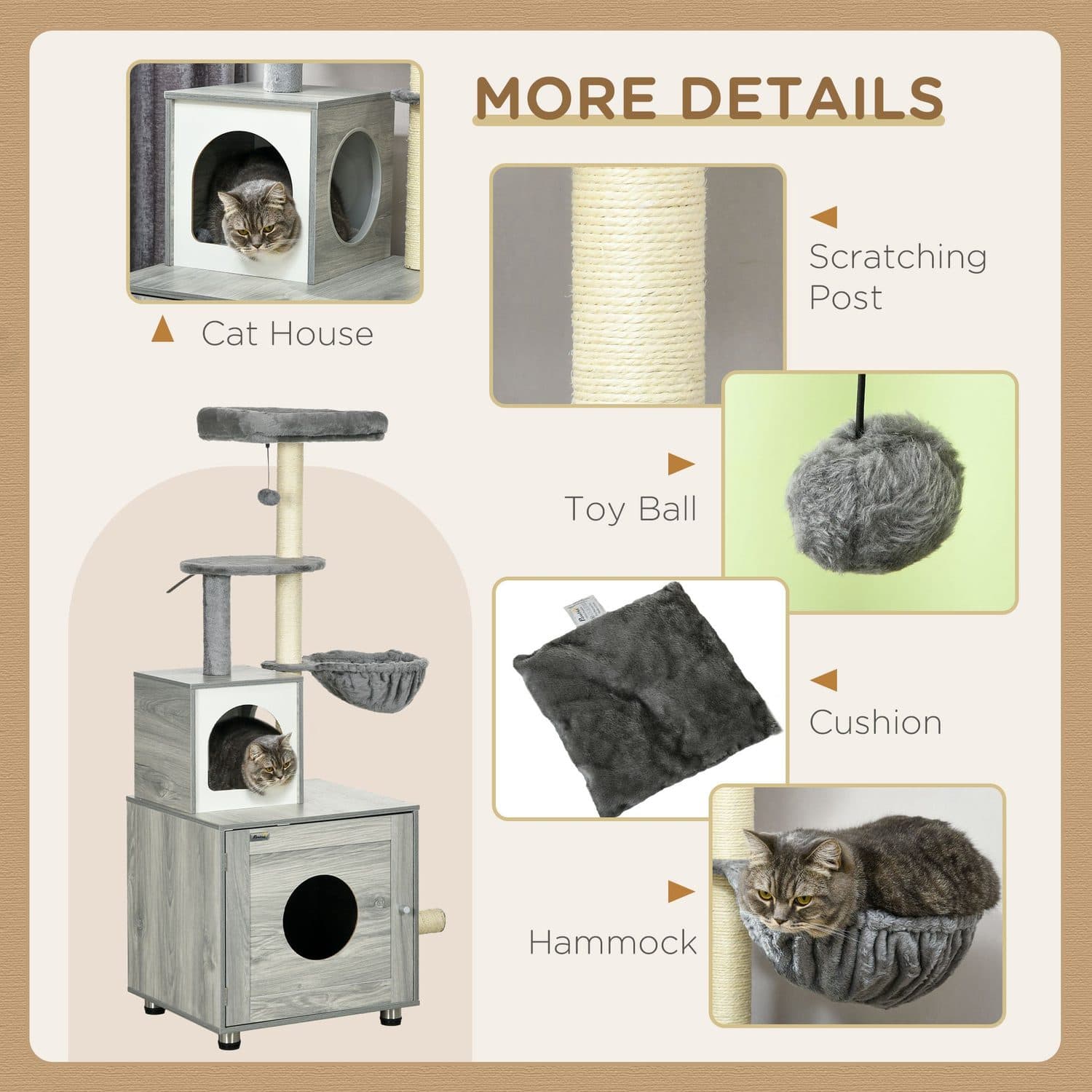 PawHut Cat Tree with Enclosed Litter Box, Grey - image 1