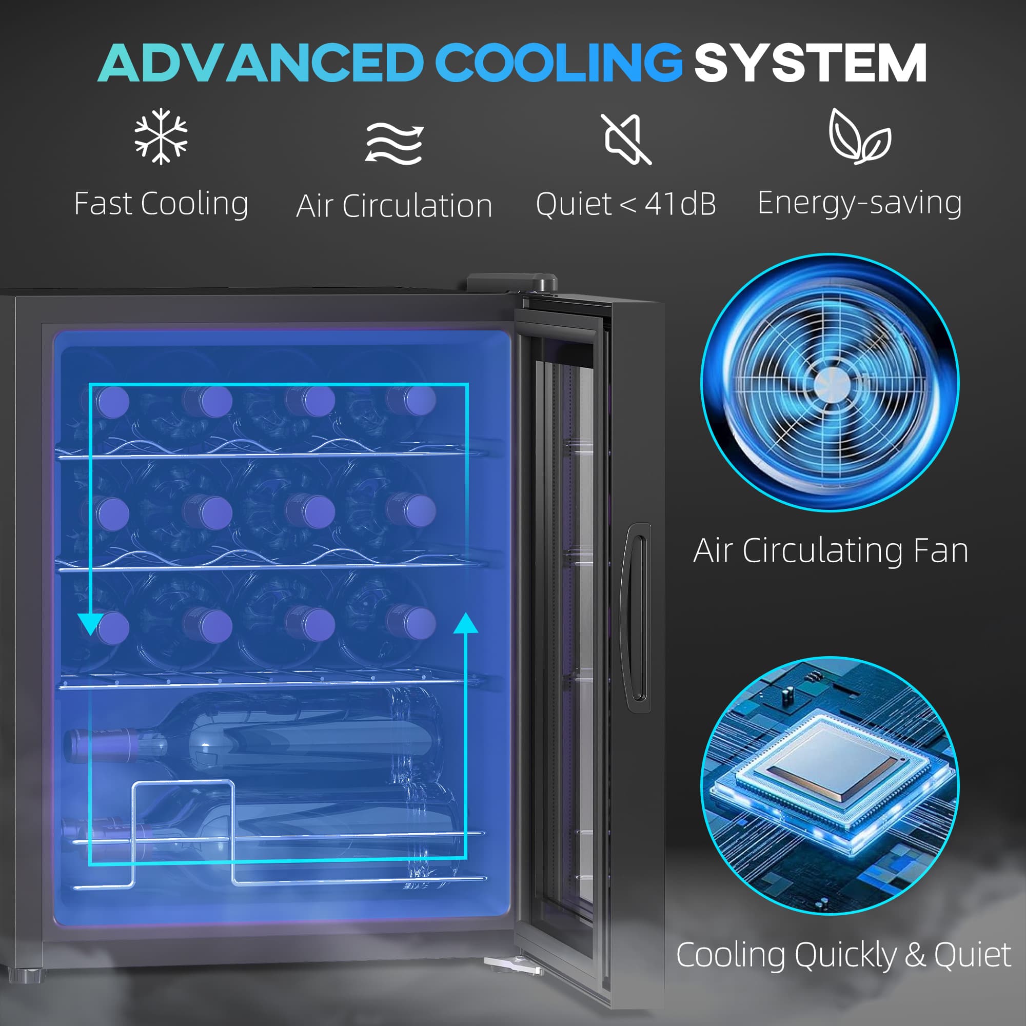 16-Bottle Wine Fridge with Blue LED Interior and Touch Control - image 3