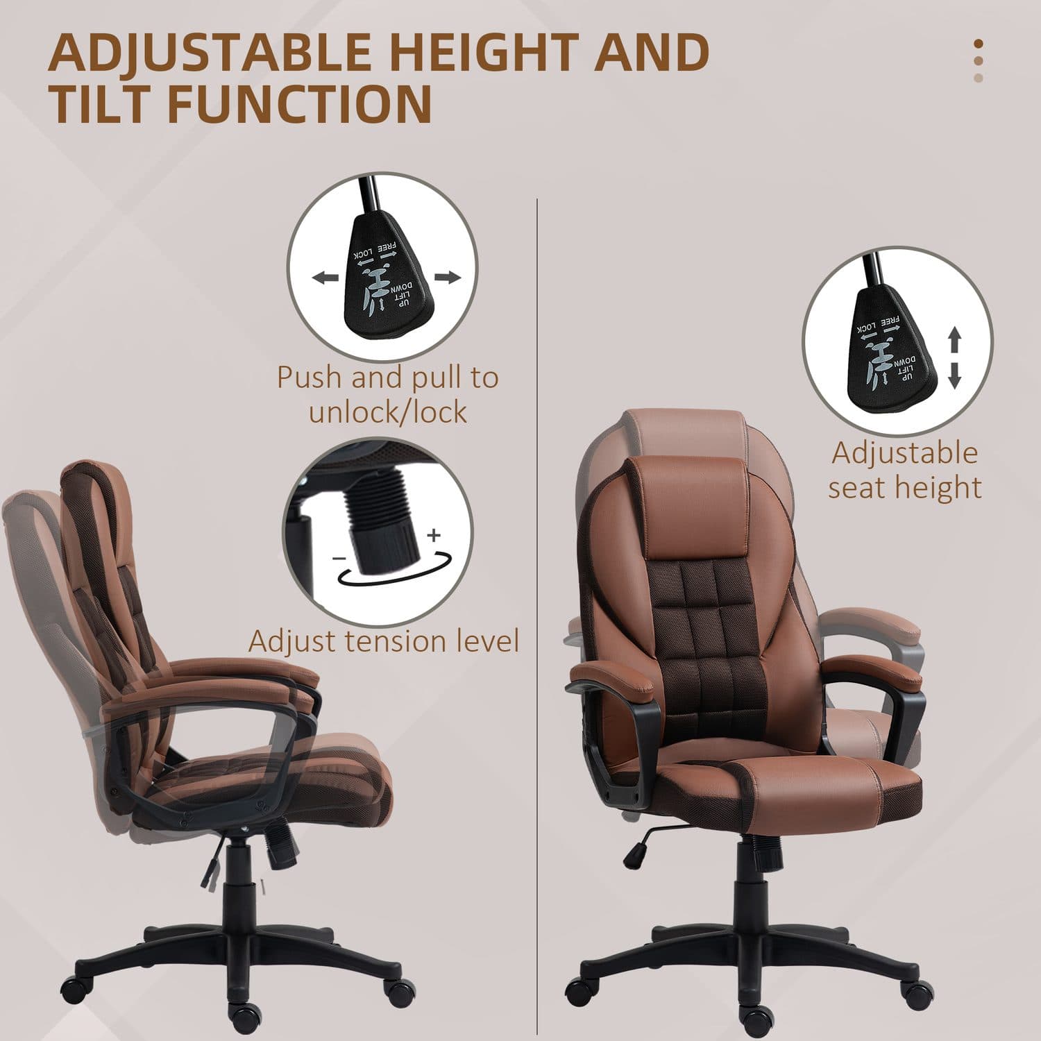 High-Back Office Chair in Brown Faux Leather with Mesh Panel - image 1