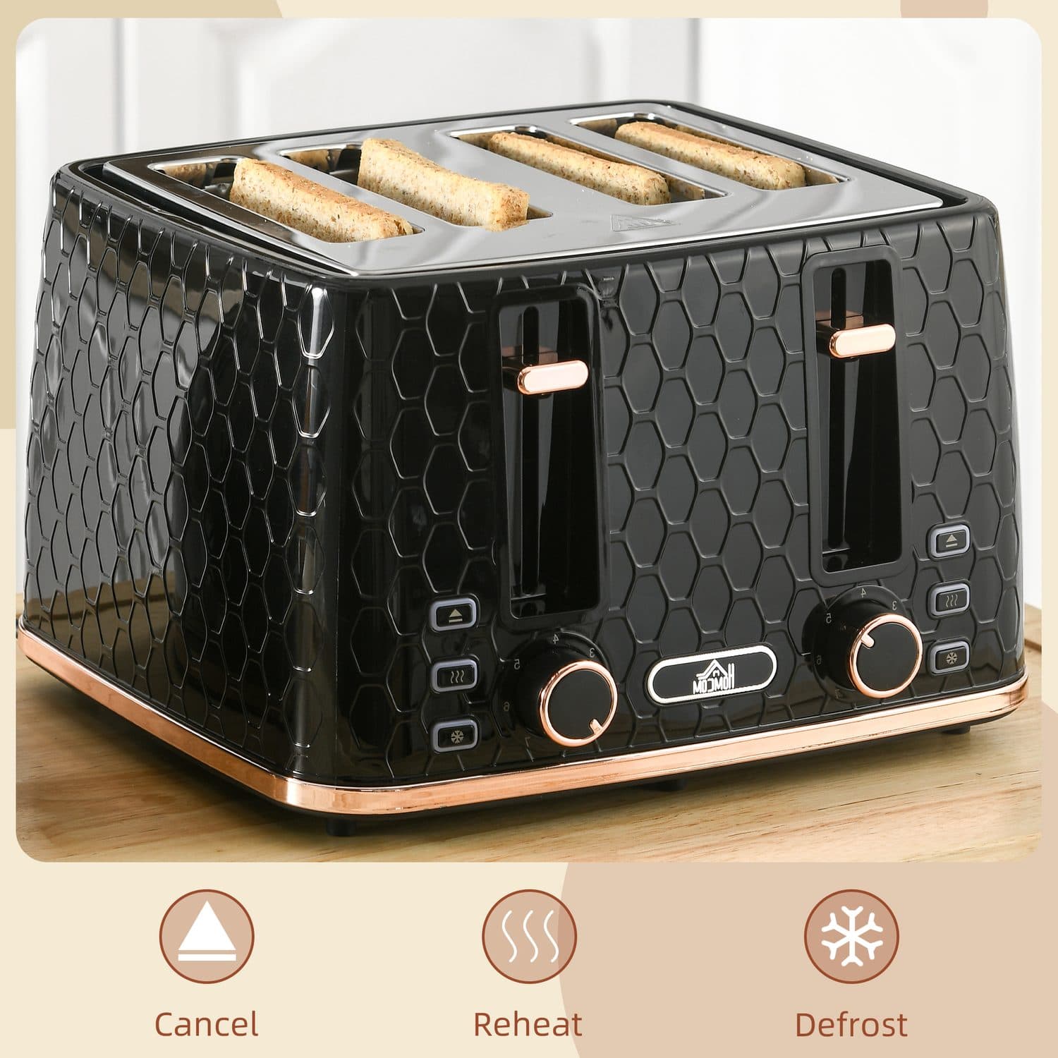 Black Four Slice Toaster with Seven Browning Levels - image 3