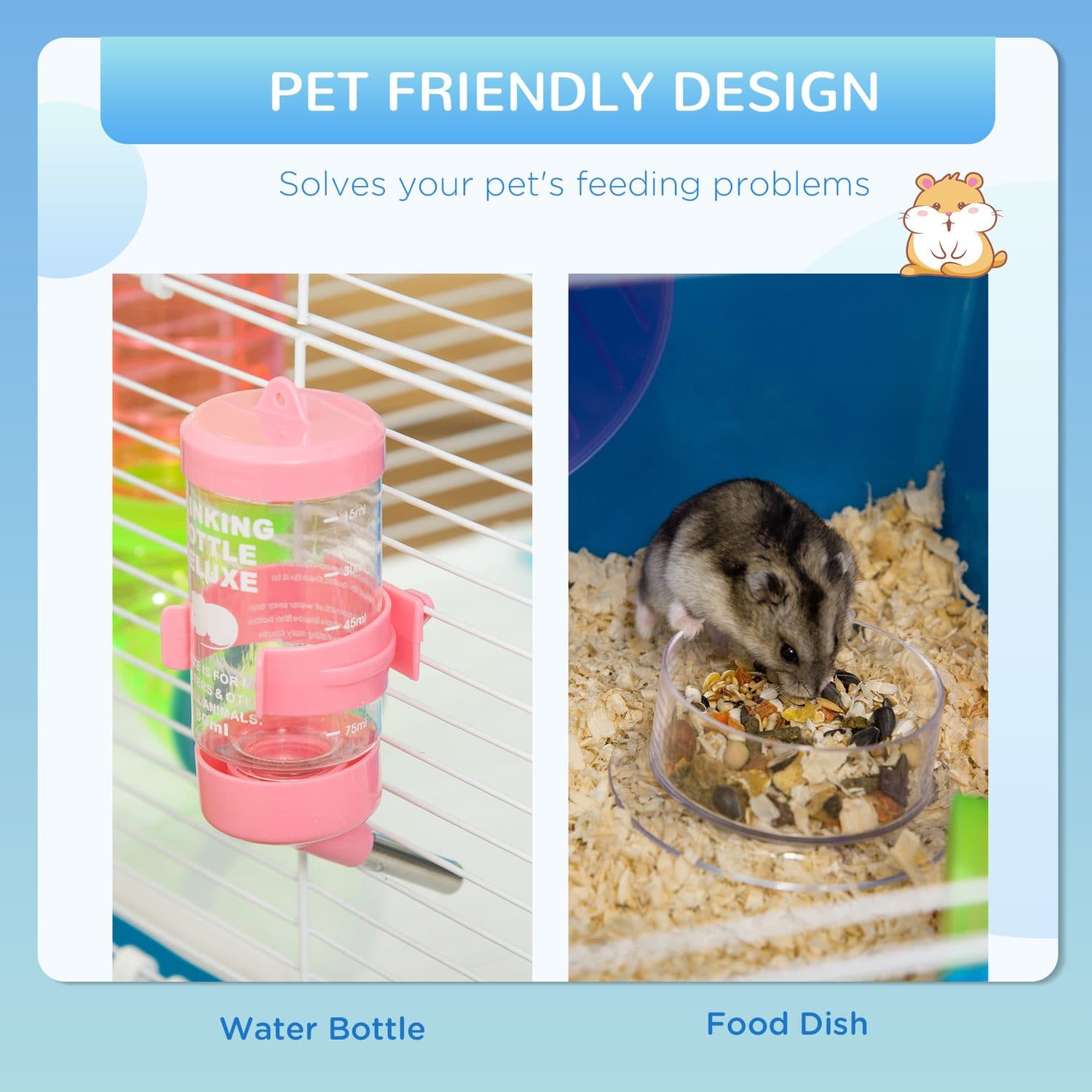PawHut Hamster and Gerbil Cage, 59L x 36W x 69H cm - image 3