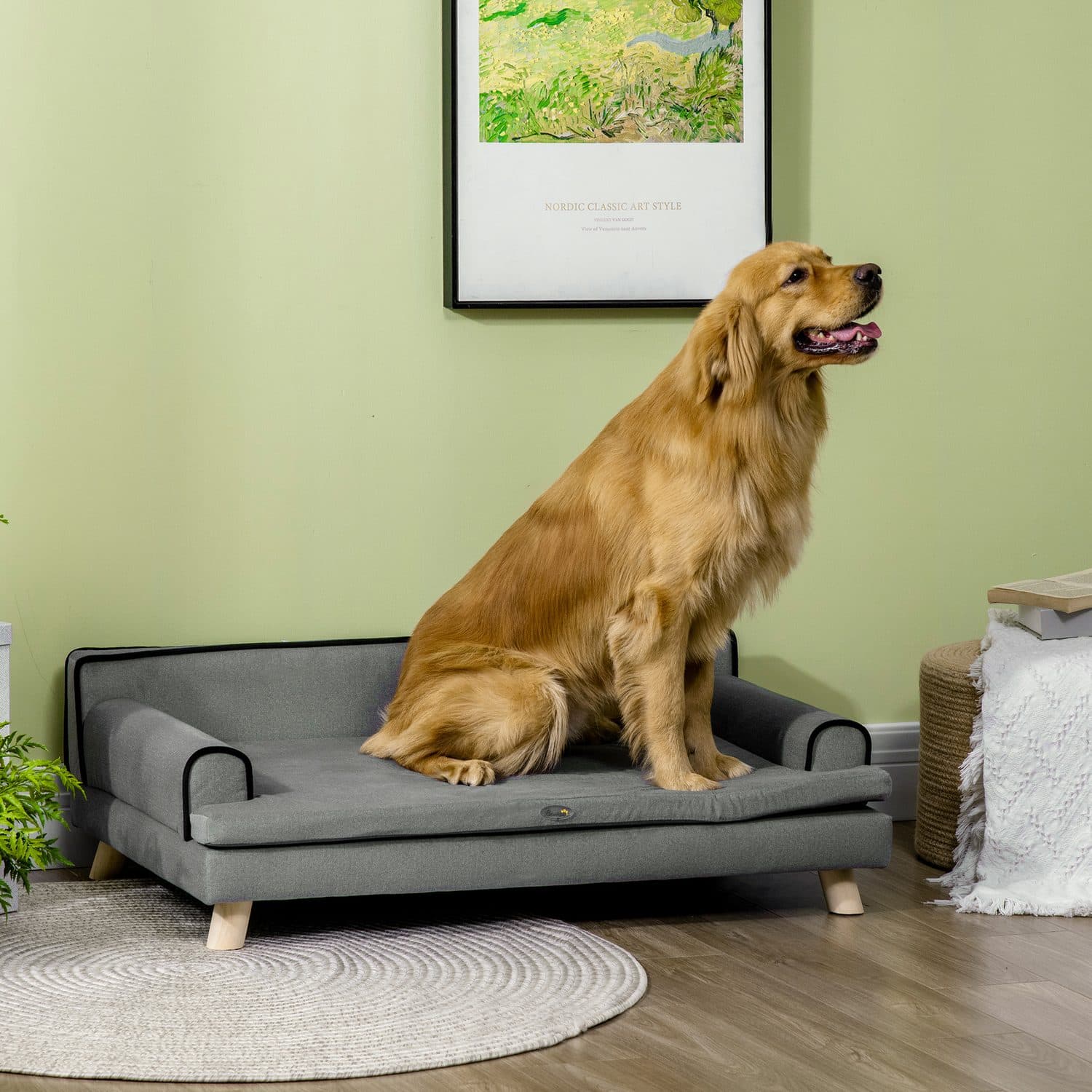 Dog Sofa Bed for Medium and Large Dogs, Grey with Wood Legs - image 2