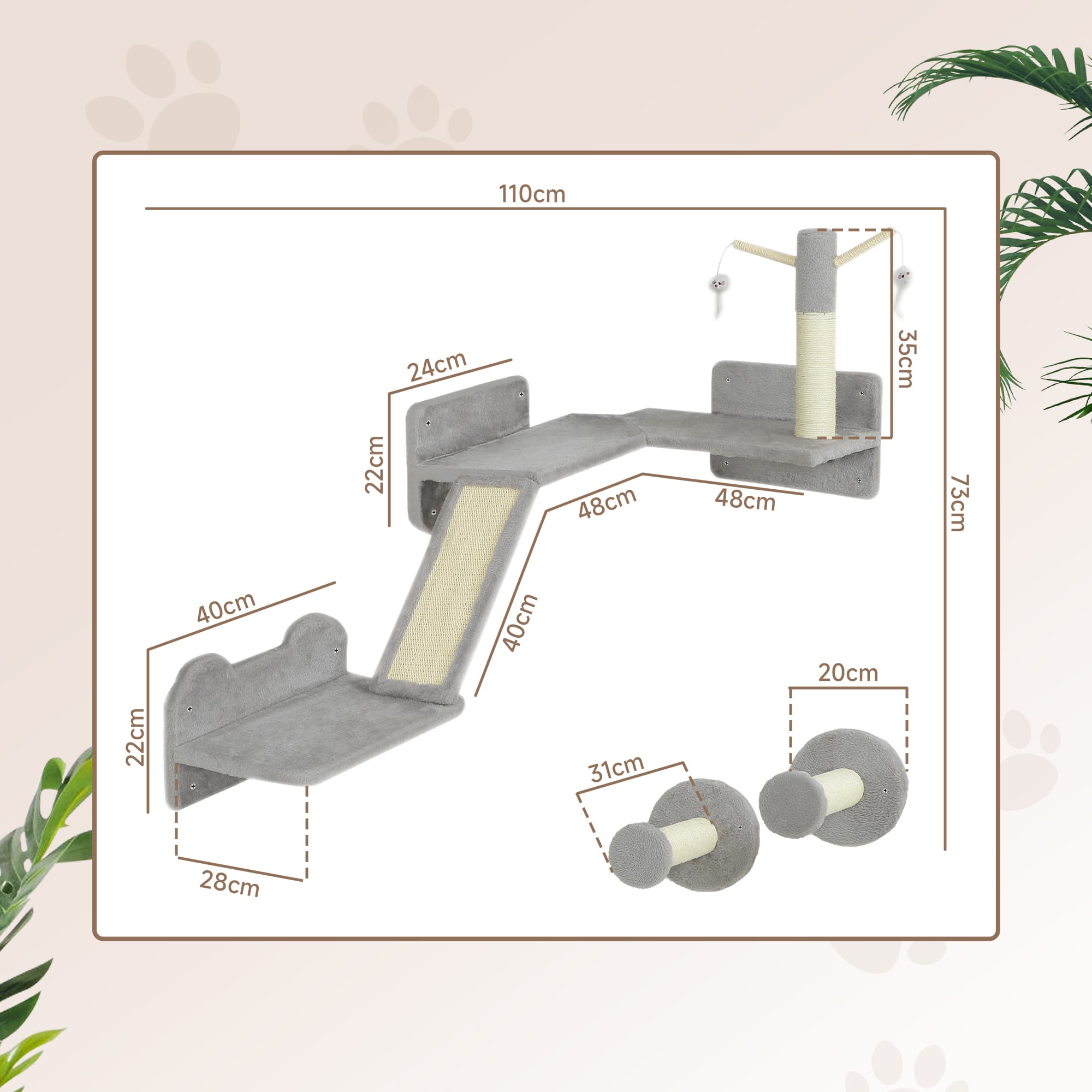3-Piece Wall Cat Furniture with Climbing Ramp and Scratching Post - image 5