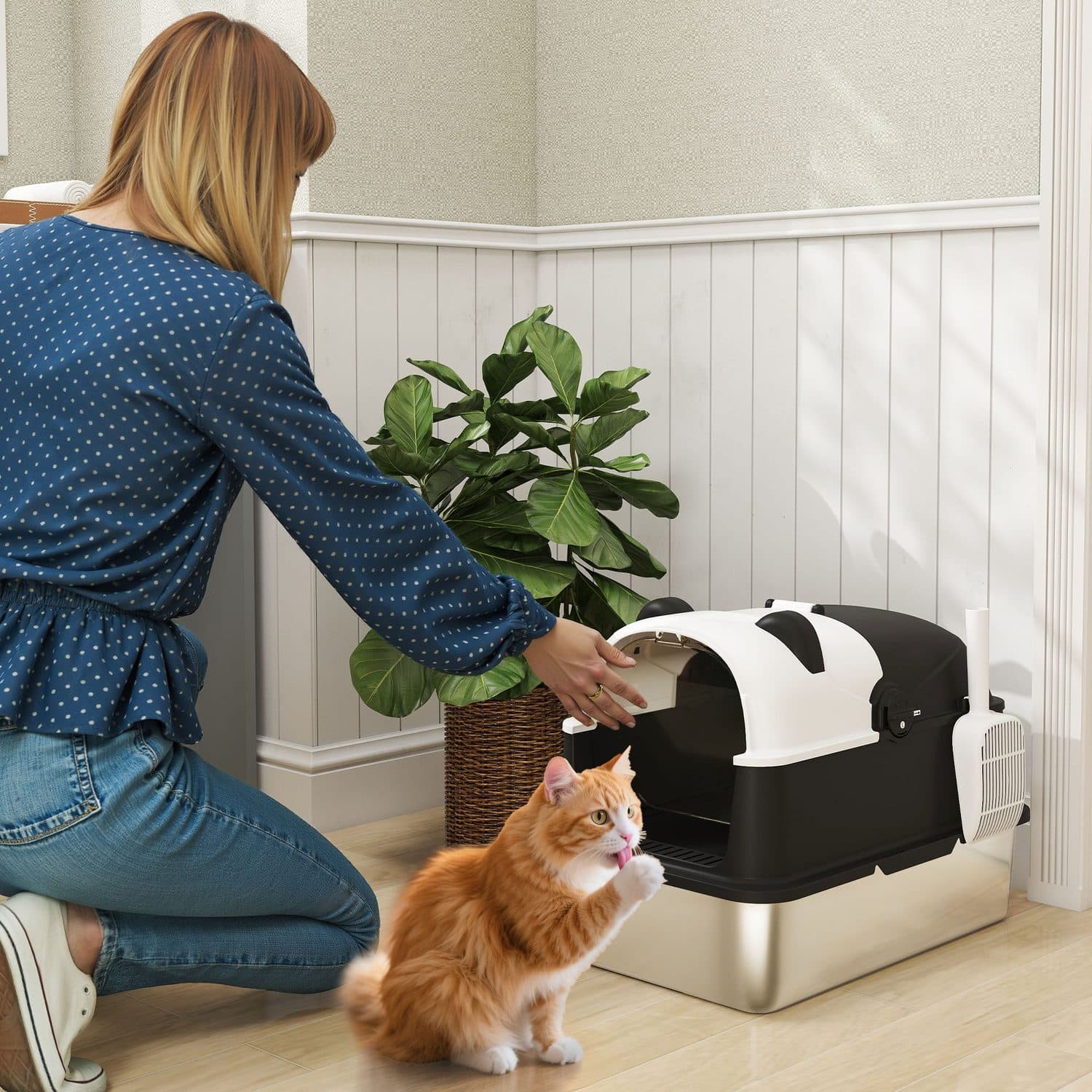 Panda Style XL Enclosed Cat Litter Box with Flip-Top Lid - image 2
