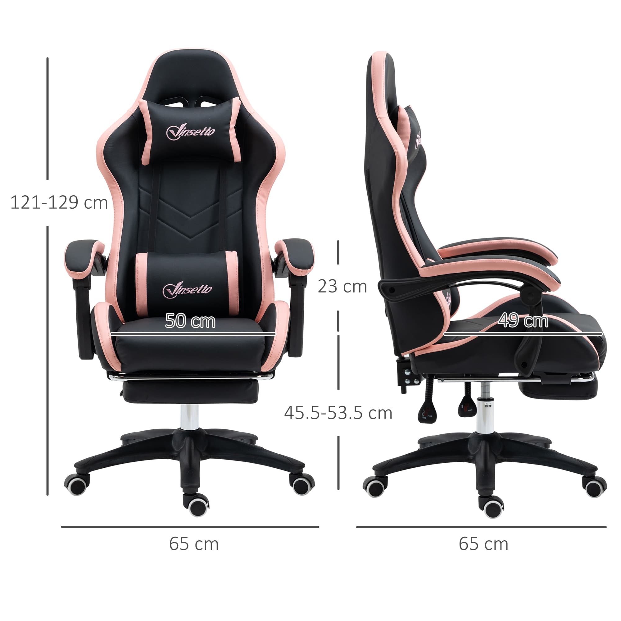 Gaming Chair with Footrest and Lumbar Support, Black & Pink - image 3