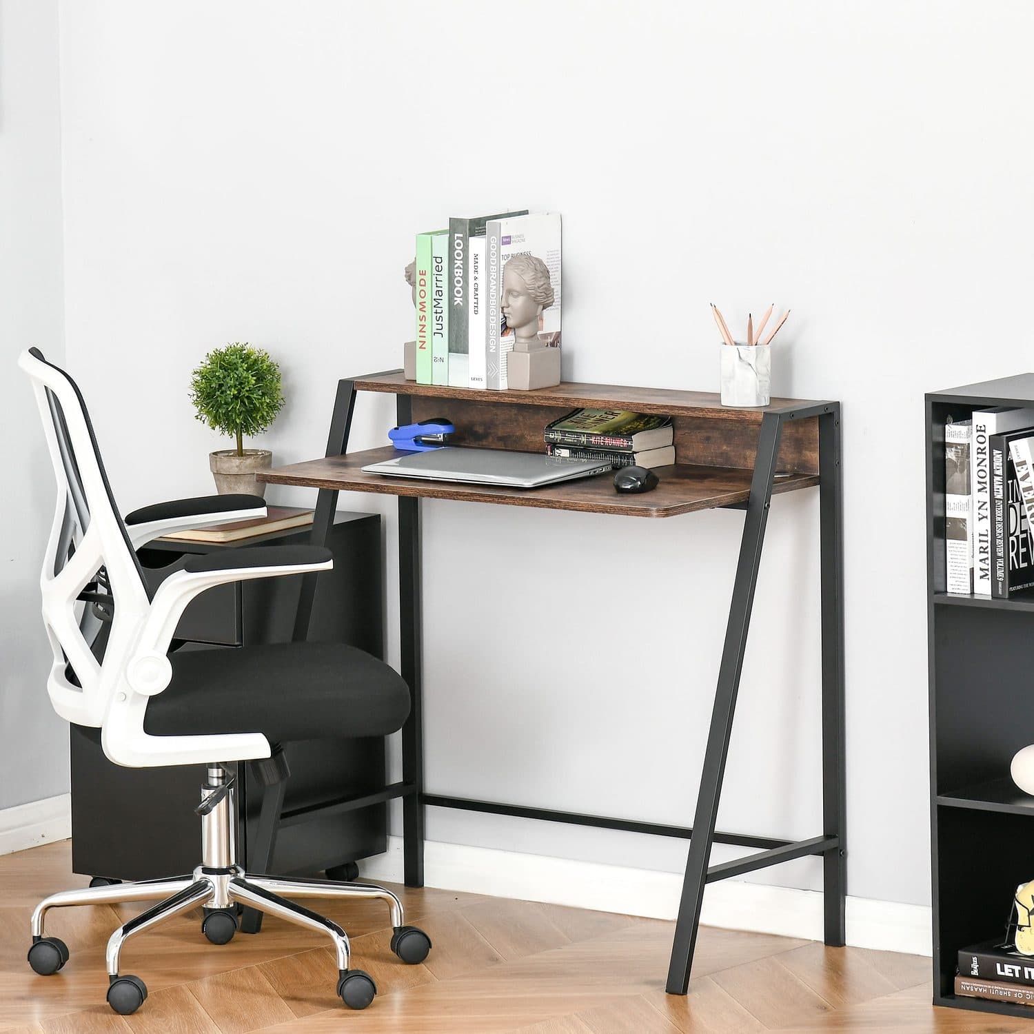 Industrial Writing Desk with Back Shelf – Rustic Brown - image 4