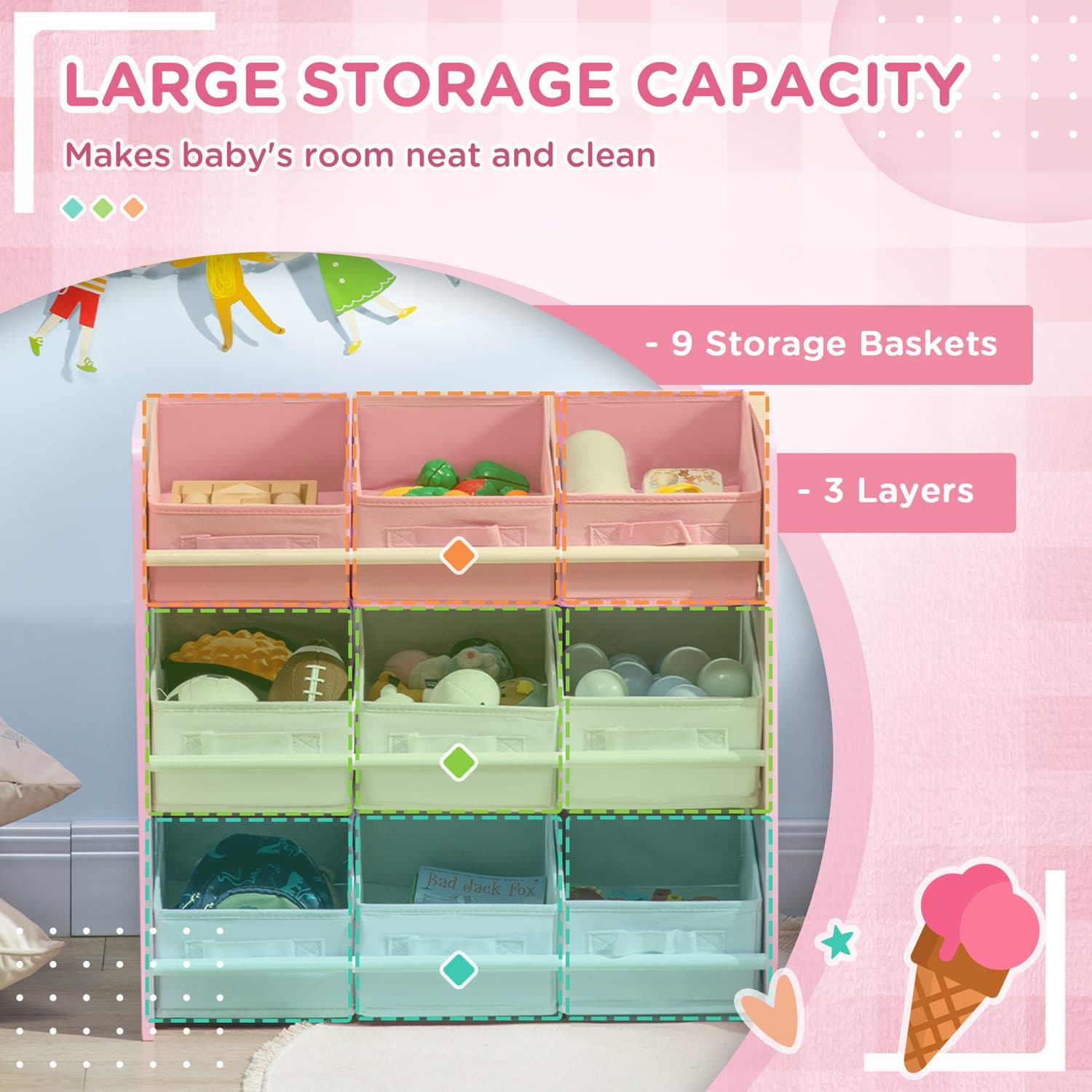 Kids pink storage rack for toys, books and clothes - image 3