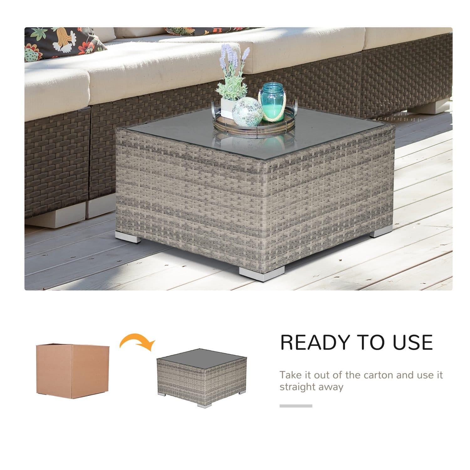 Grey Rattan Square Garden Table - image 3