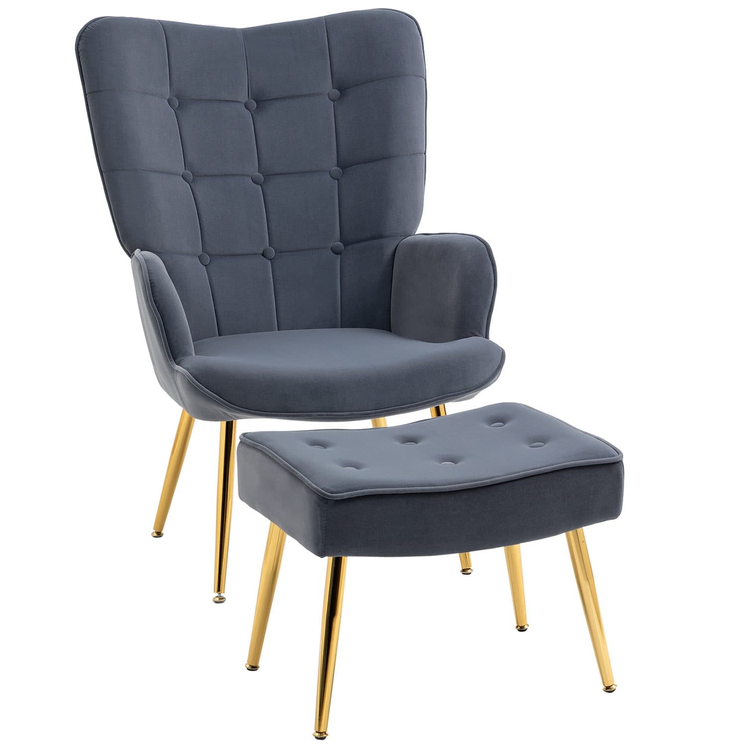 Relax in Style: Dark Grey Velvet Armchair & Footstool Set - Dark Grey