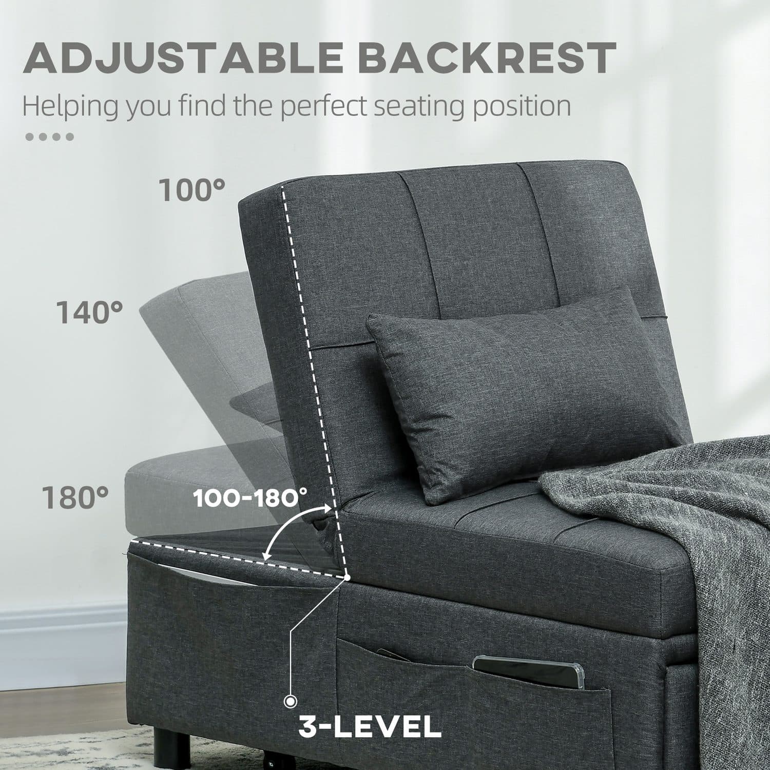 4-in-1 Grey Convertible Chair Bed - image 5