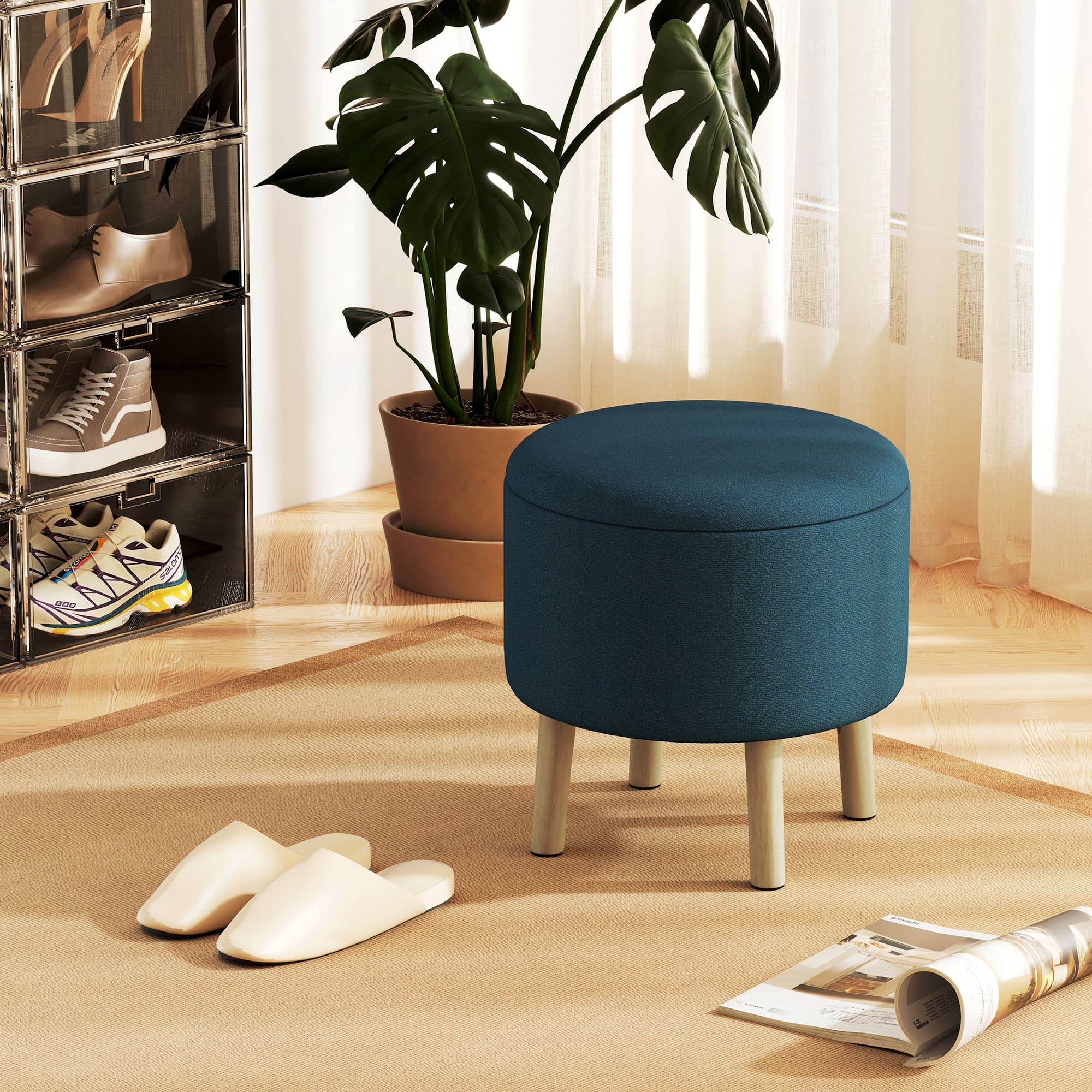 Blue Round Storage Ottoman for Tidy, Flexible Rooms - image 3