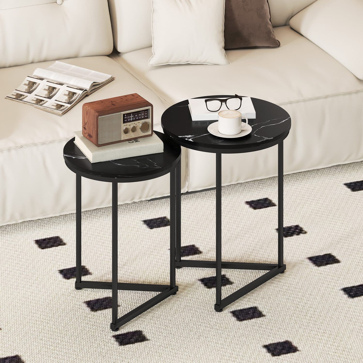 Two Black Marble-Effect Nesting Tables for Any Room - image 2