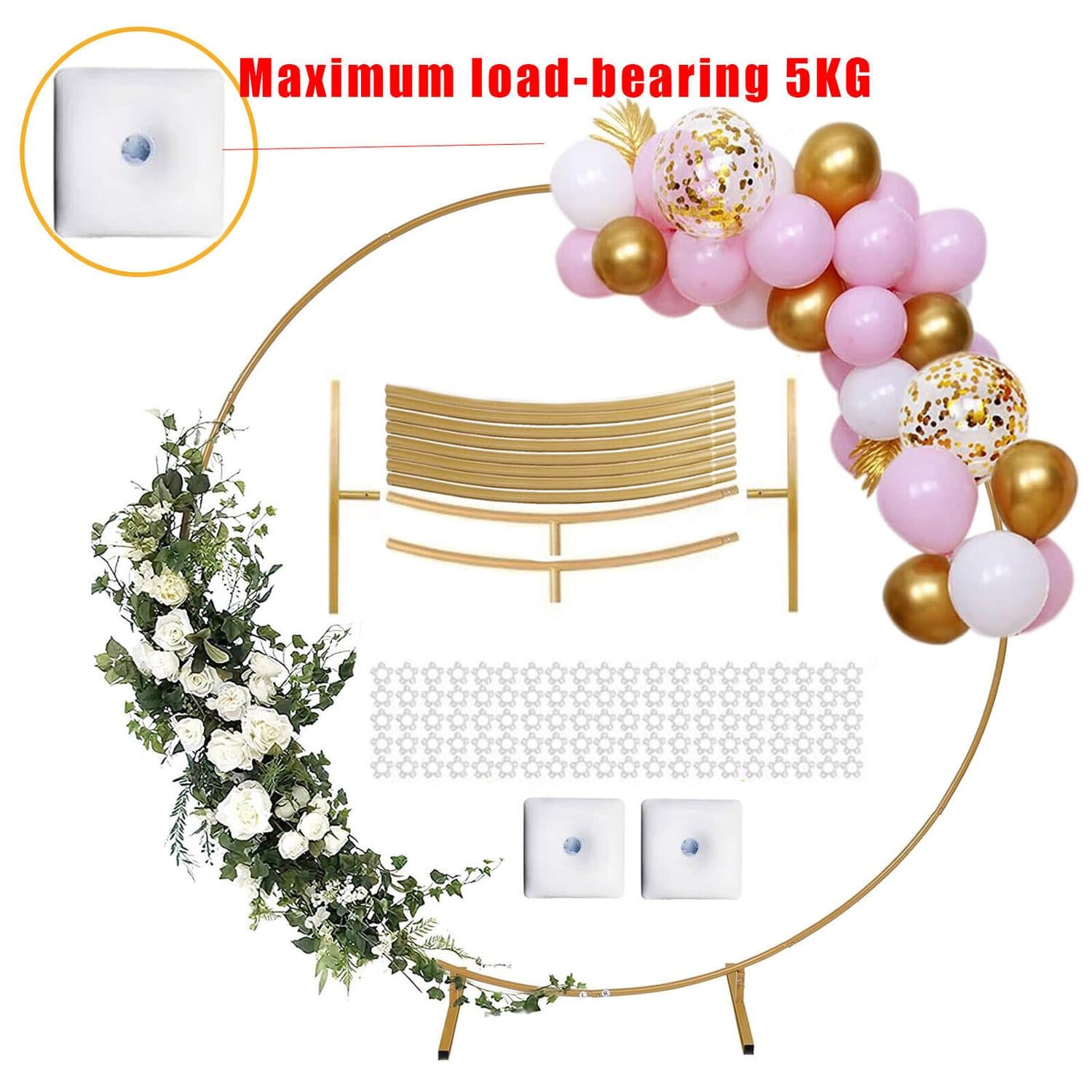 Gold 2m round hoop arch for wedding flower backdrops - image 2