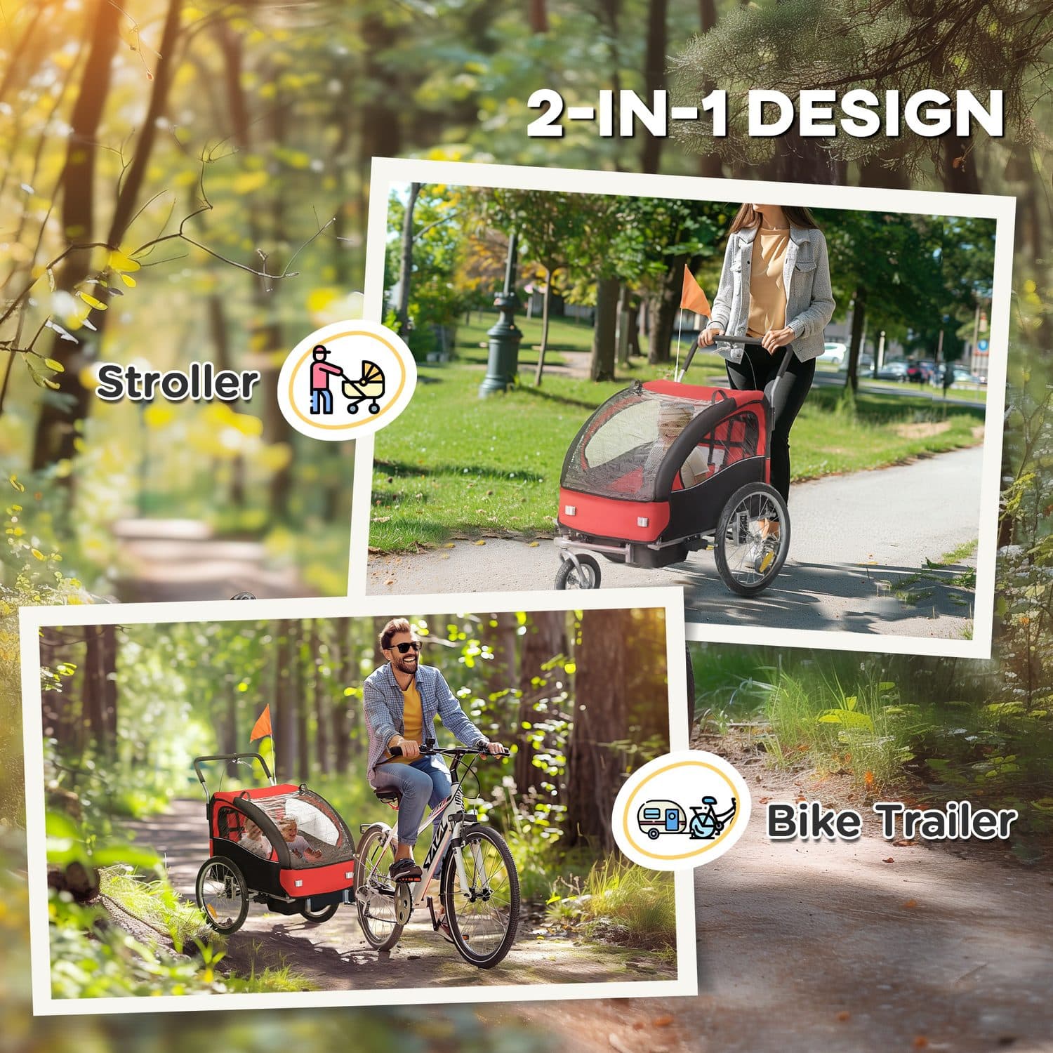 2-Seat Bike Trailer with Safety Harness for Children - image 5