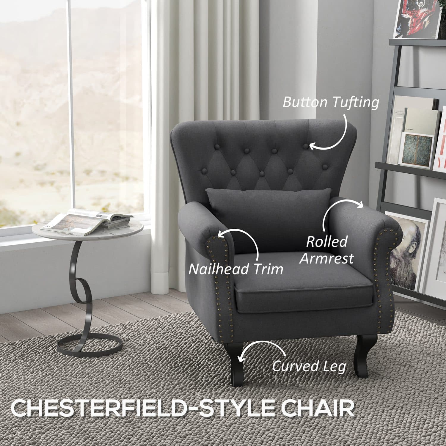 Classic Grey Chesterfield Chair - image 4