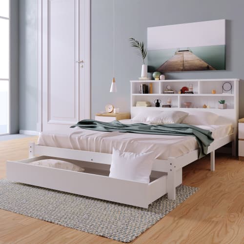 Solid Wood Double Storage Bed with Shelves and Underbed Drawer - image 4