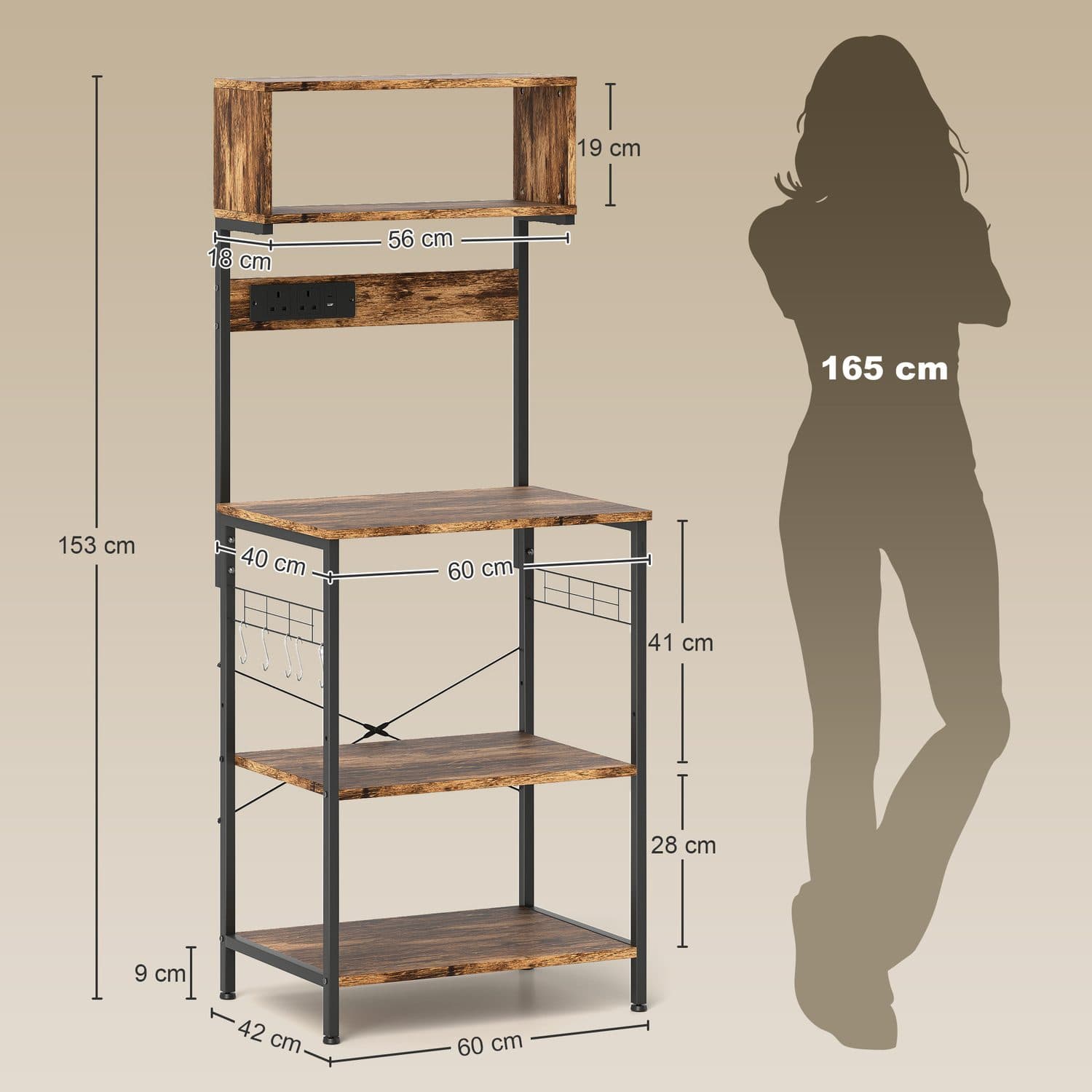 Kitchen Bakers Rack with Built-In Power Outlet & USB Ports - image 3