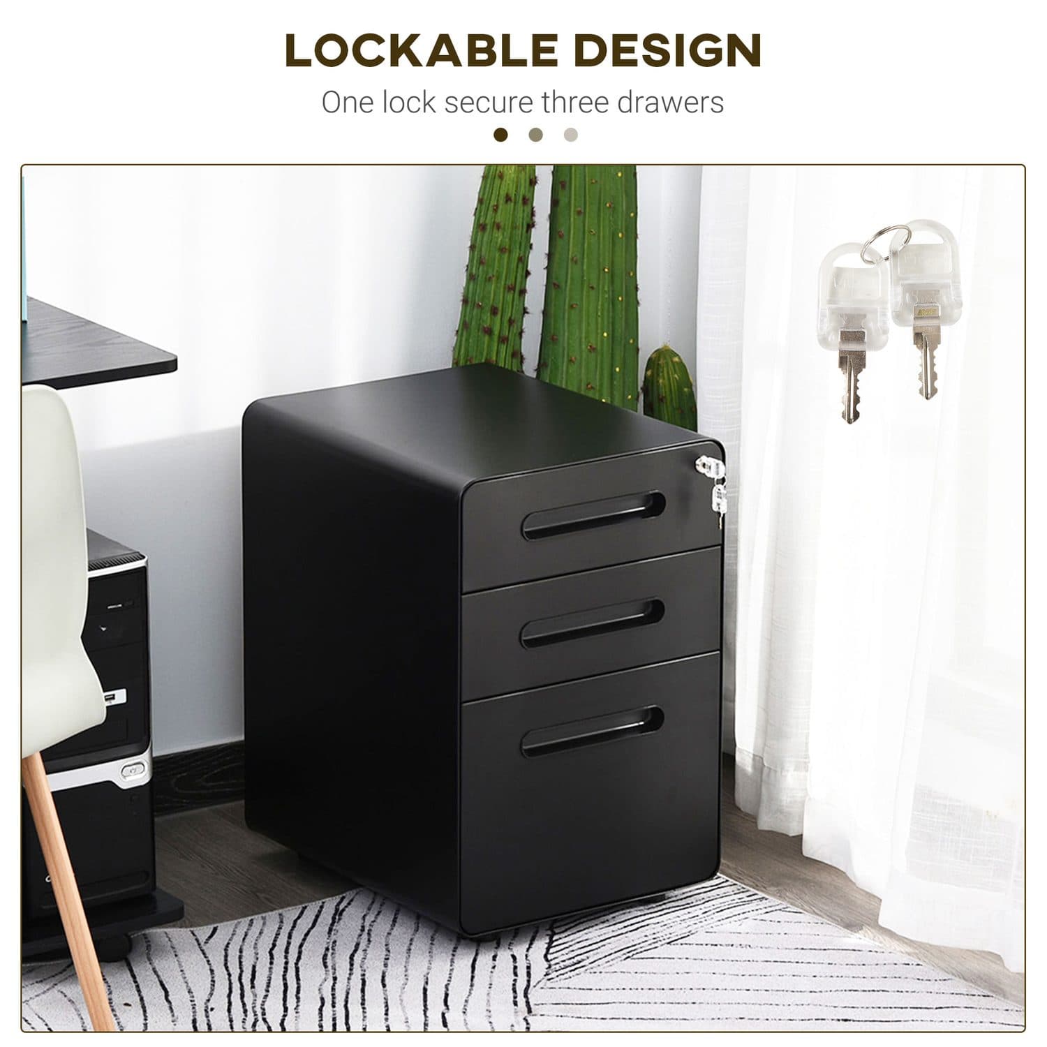 Black Lockable 3 Drawer File Cabinet - image 4