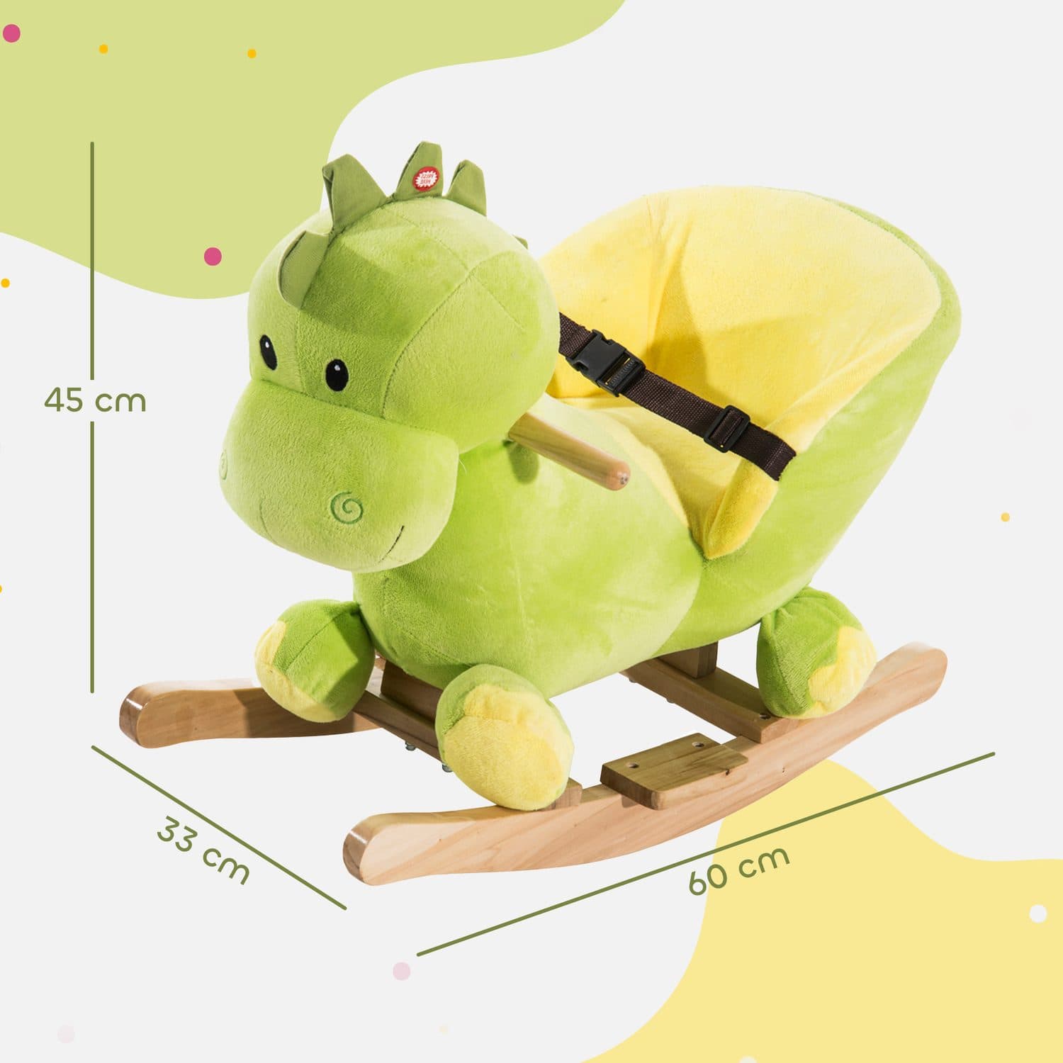 Soft Plush Dinosaur Rocking Toy with Wooden Base and Safety Buckle - image 3