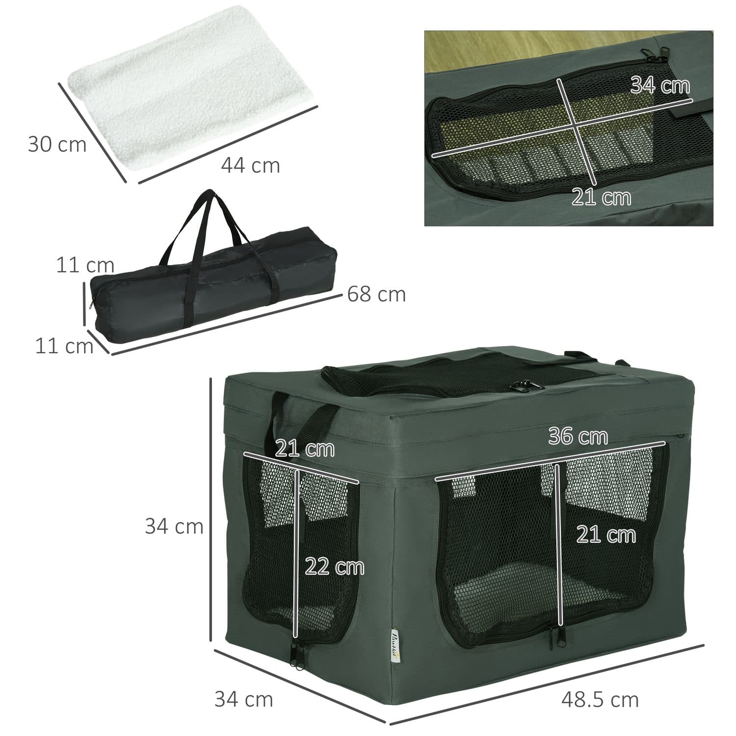 Foldable Soft Dog Carrier With Fleece Cushion, Dark Grey - image 4