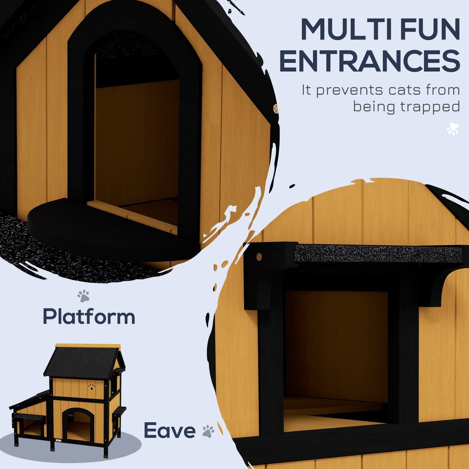 PawHut Wooden Outdoor Cat House With Multiple Entrances - image 1
