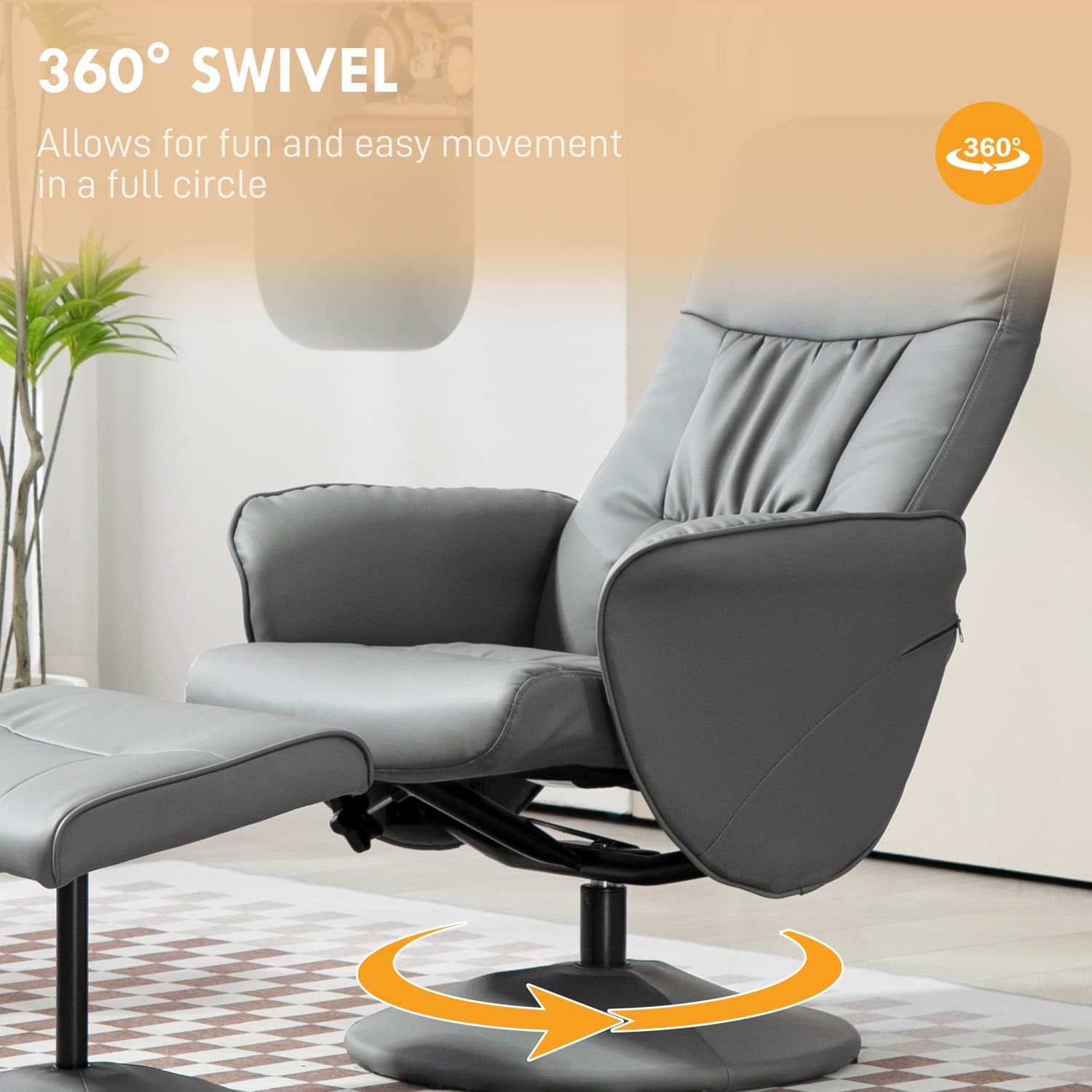 Swivel Recliner and Footstool in Light Grey Faux Leather - image 2